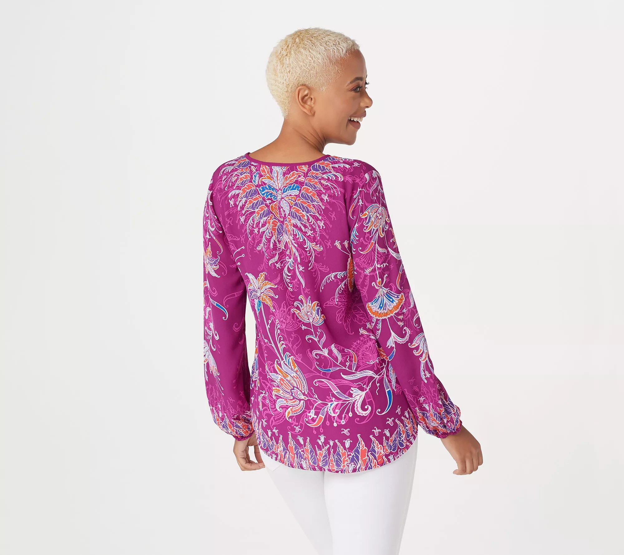 "As Is" Bob Mackie Vneck Floral Printed Woven Blouse