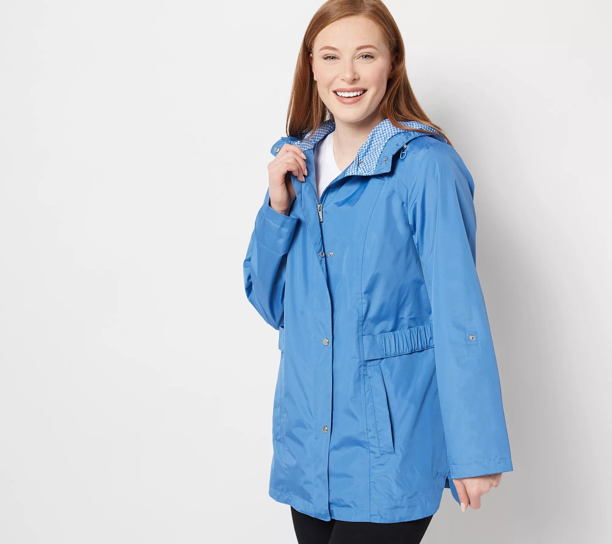 Susan Graver WaterResistant Hooded Jacket with Gingham Print
