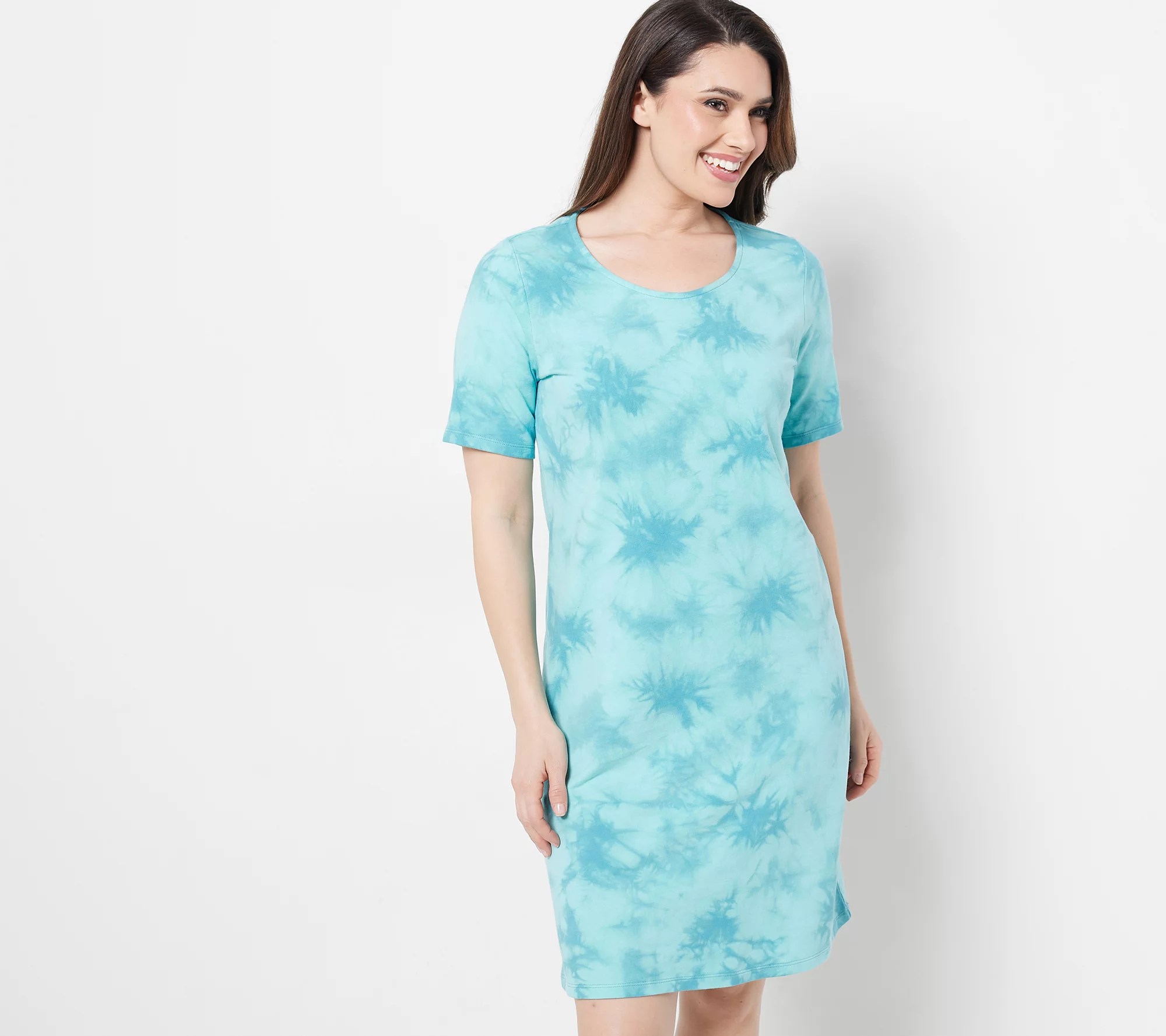 Denim & Co. Regular French Terry Crystal Wash TieDye TShirt Dress