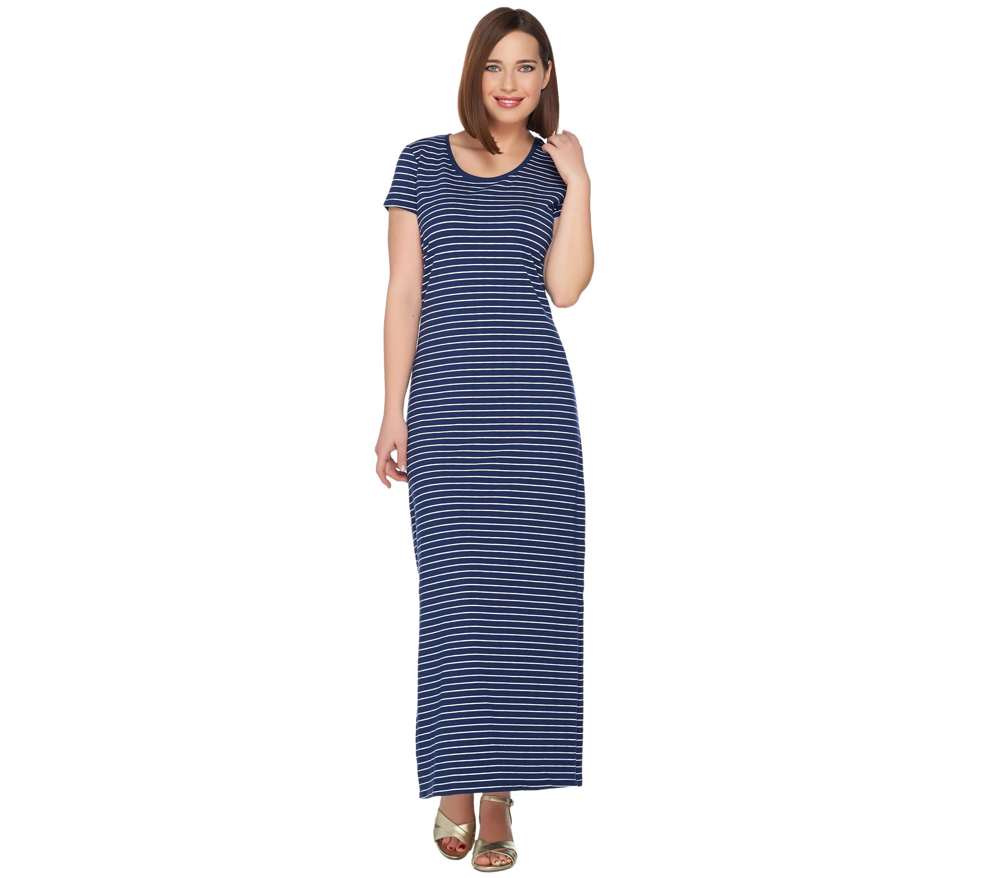 Isaac Mizrahi Live! Regular Striped Short Sleeve Knit Maxi Dress