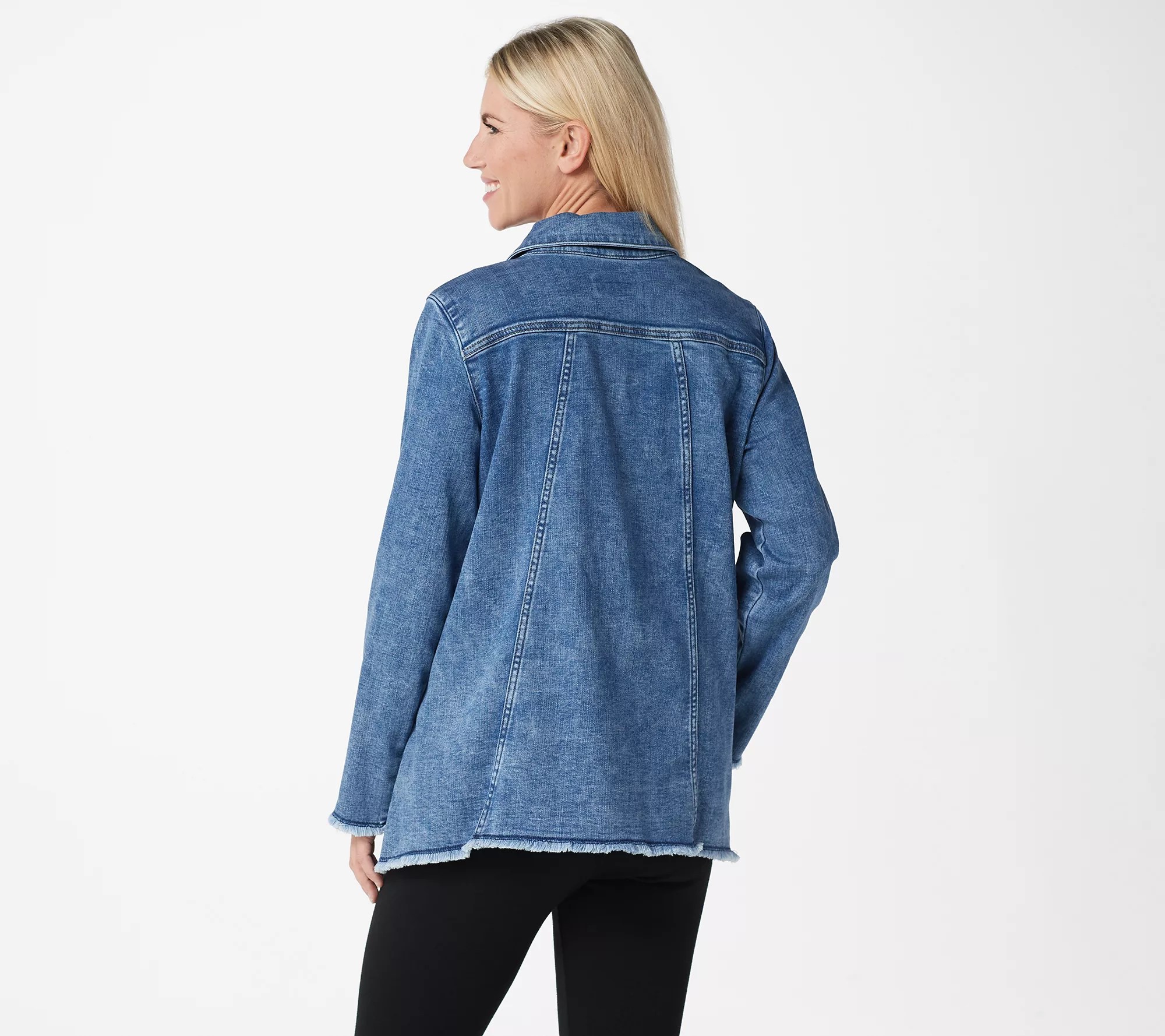 LOGO by Lori Goldstein Denim Jacket with Fringe Hem