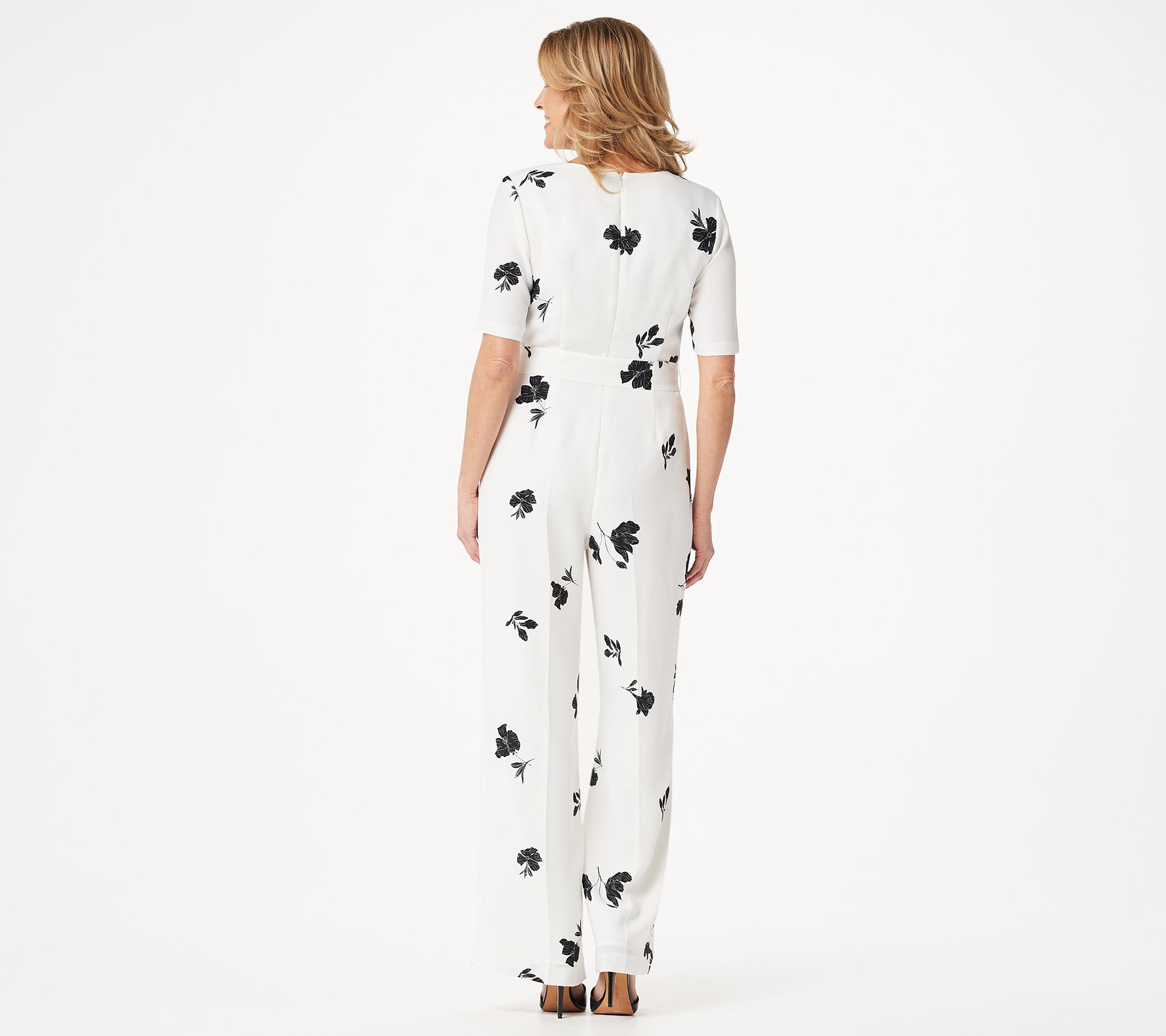 Vince Camuto ElbowSleeve Tossed Flower Printed VNeck Jumpsuit