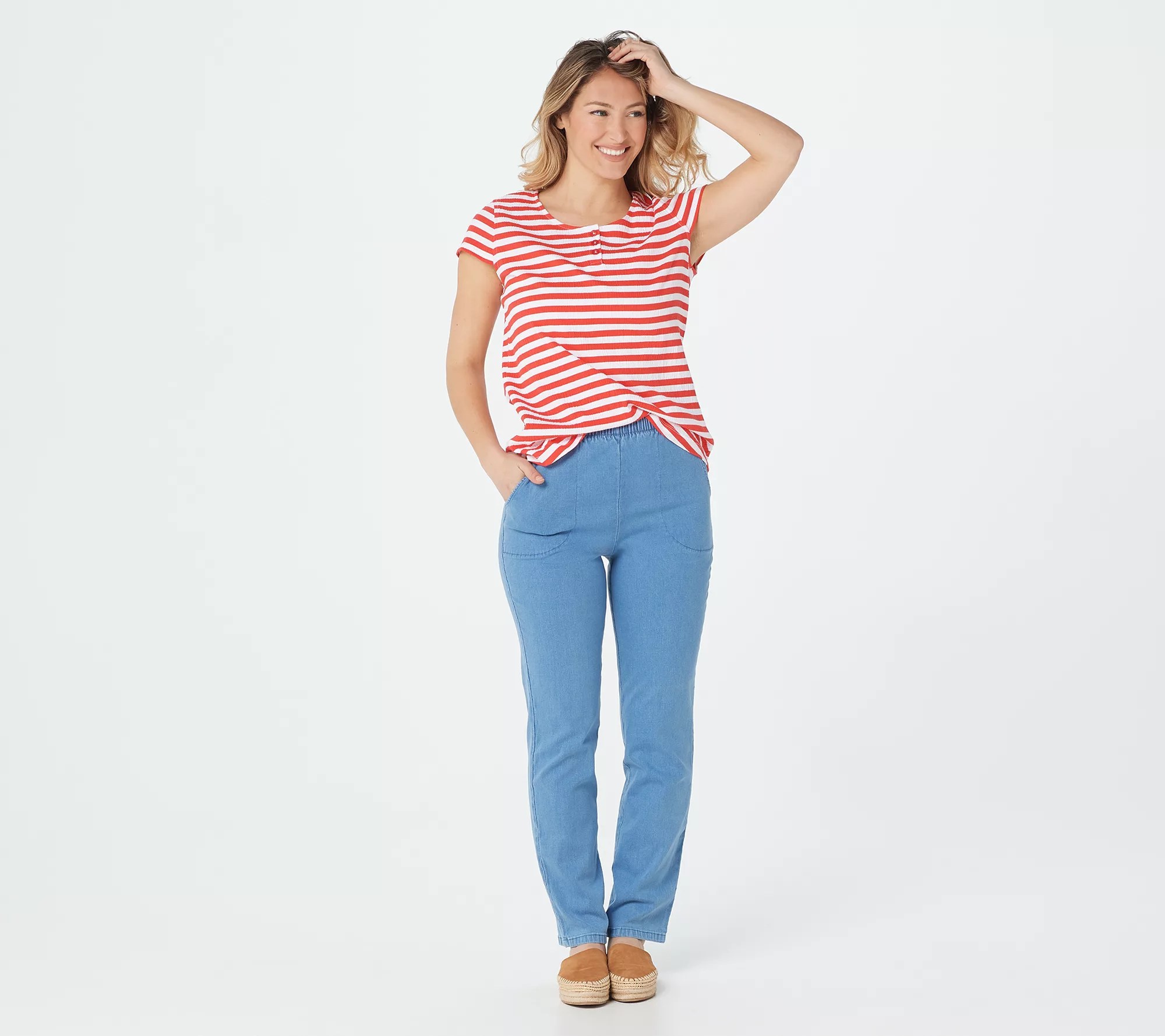 Denim & Co. Original Waist Stretch Regular Side Pocket Pants Core