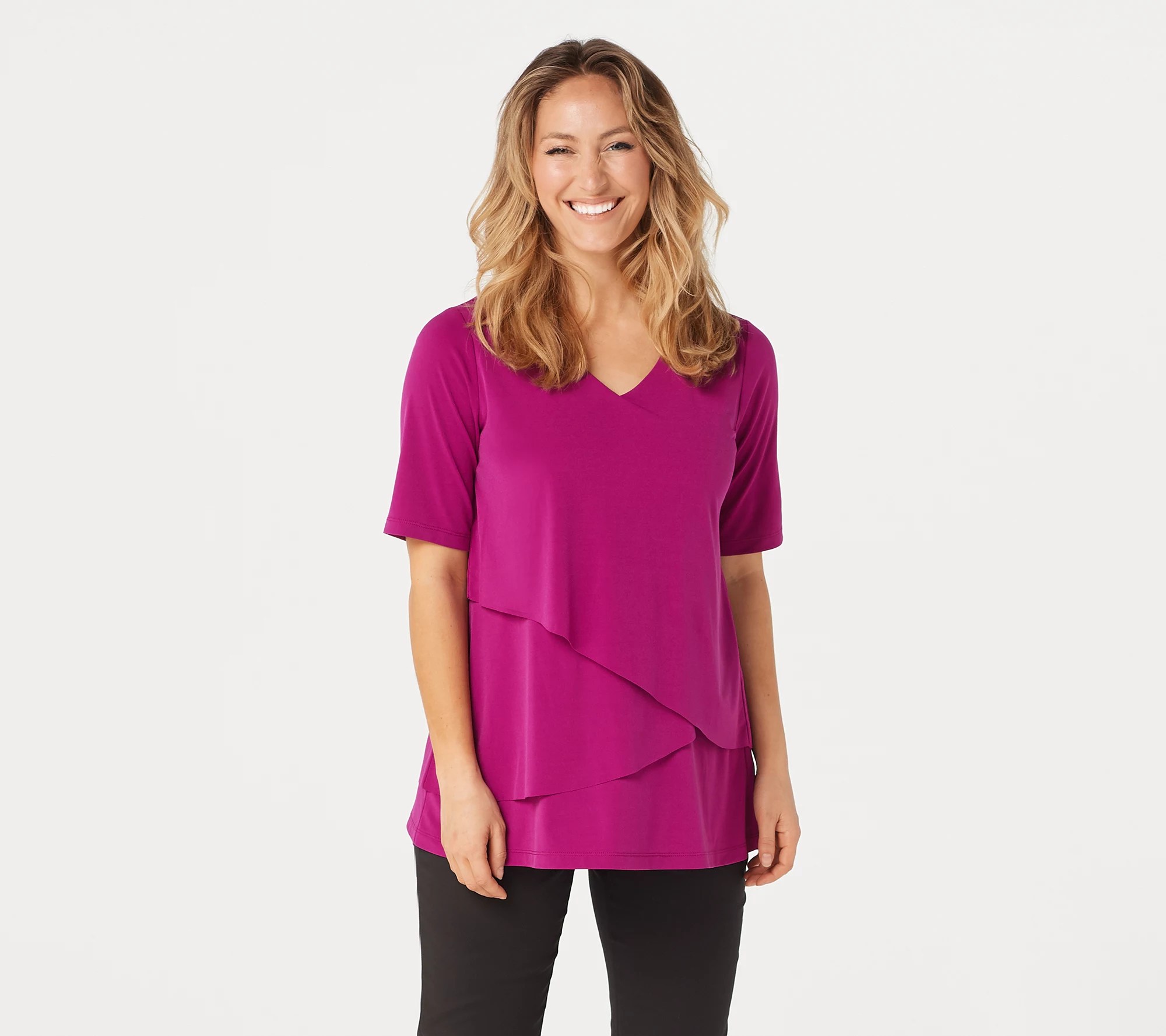 Susan Graver Liquid Knit Elbow Sleeve Tiered Tunic