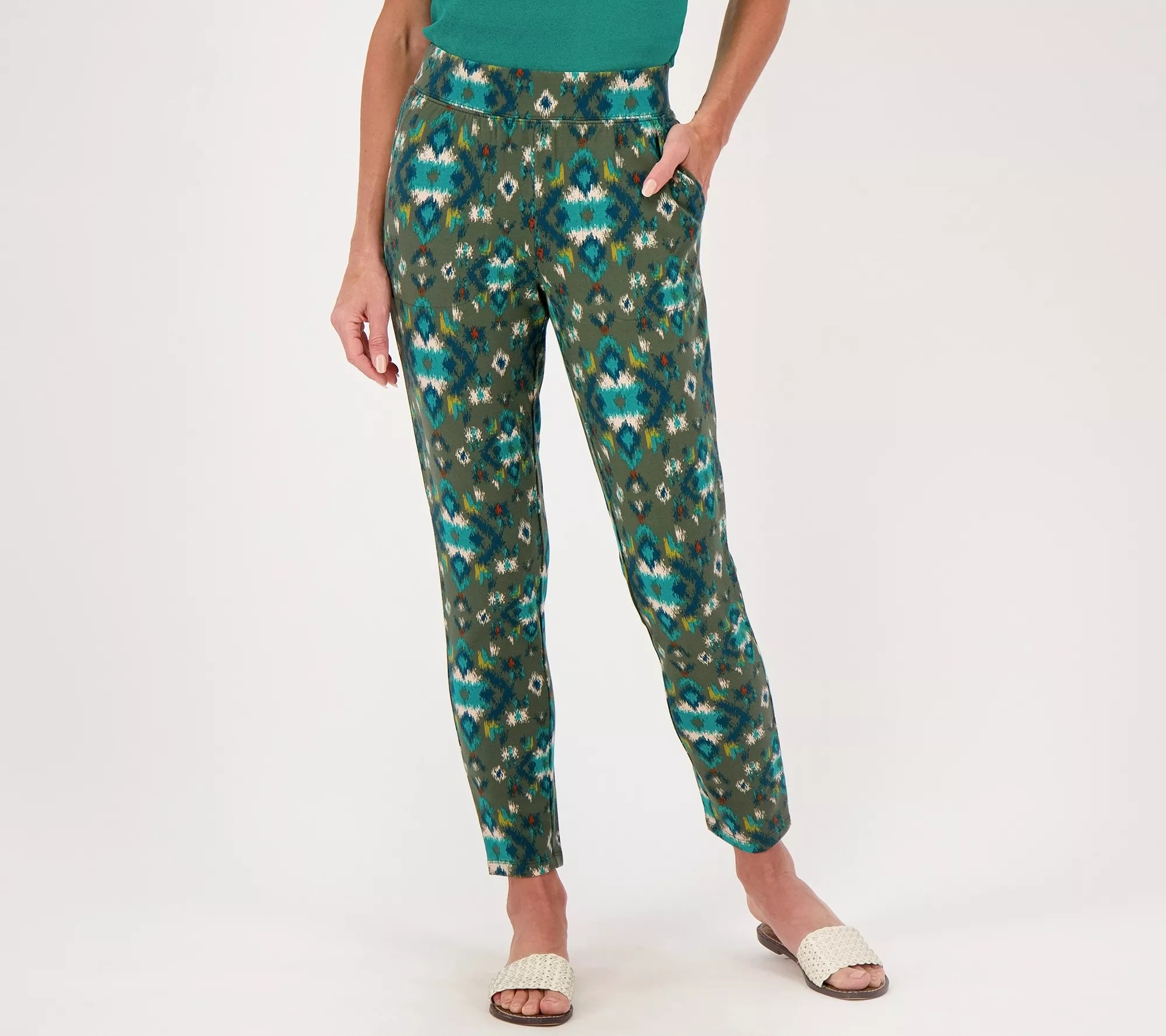 Denim & Co. Active Printed French Terry Slim Ankle Pants