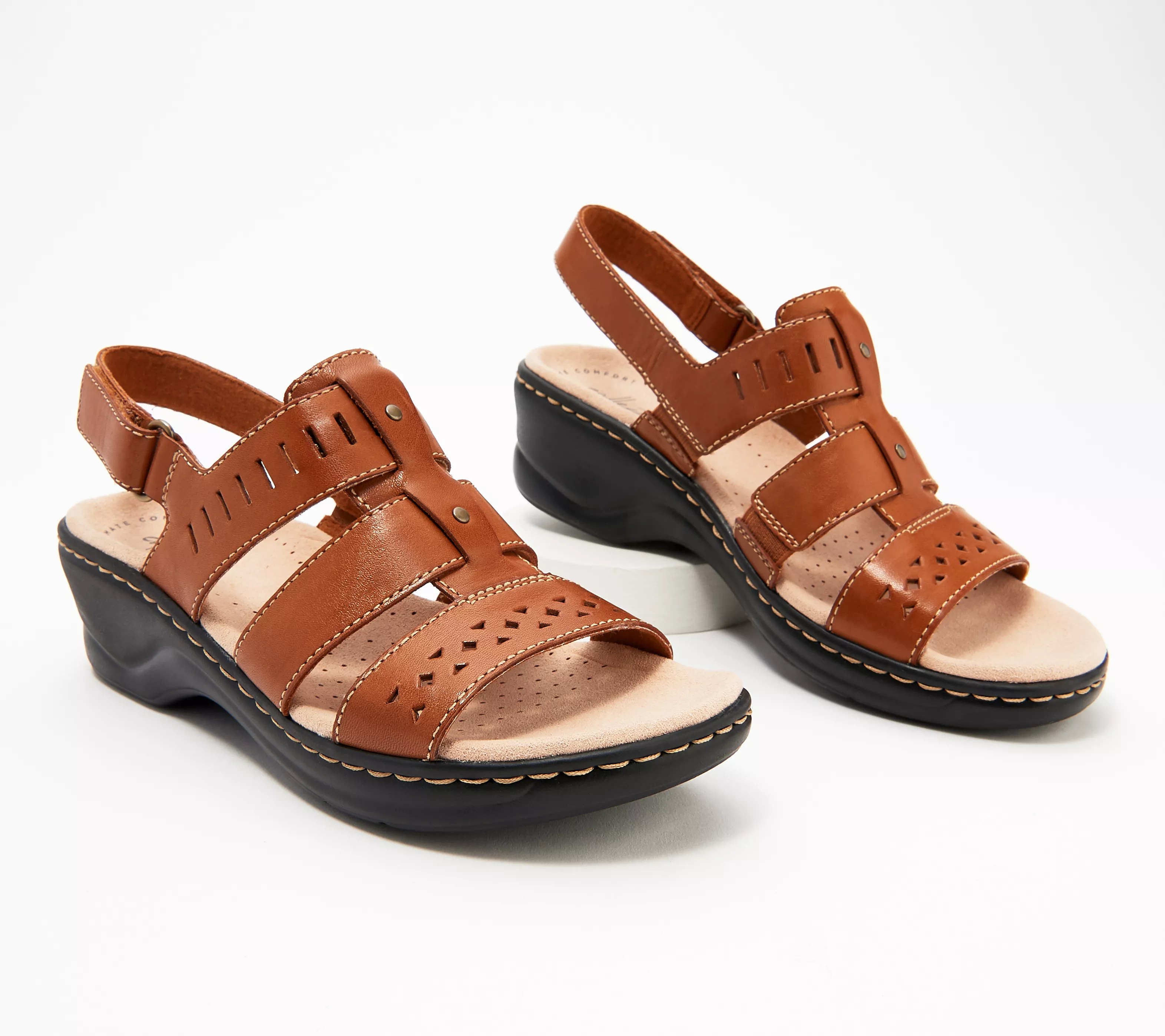 "As Is" Clarks Collection Leather CutOut Sandals Lexi Qwin