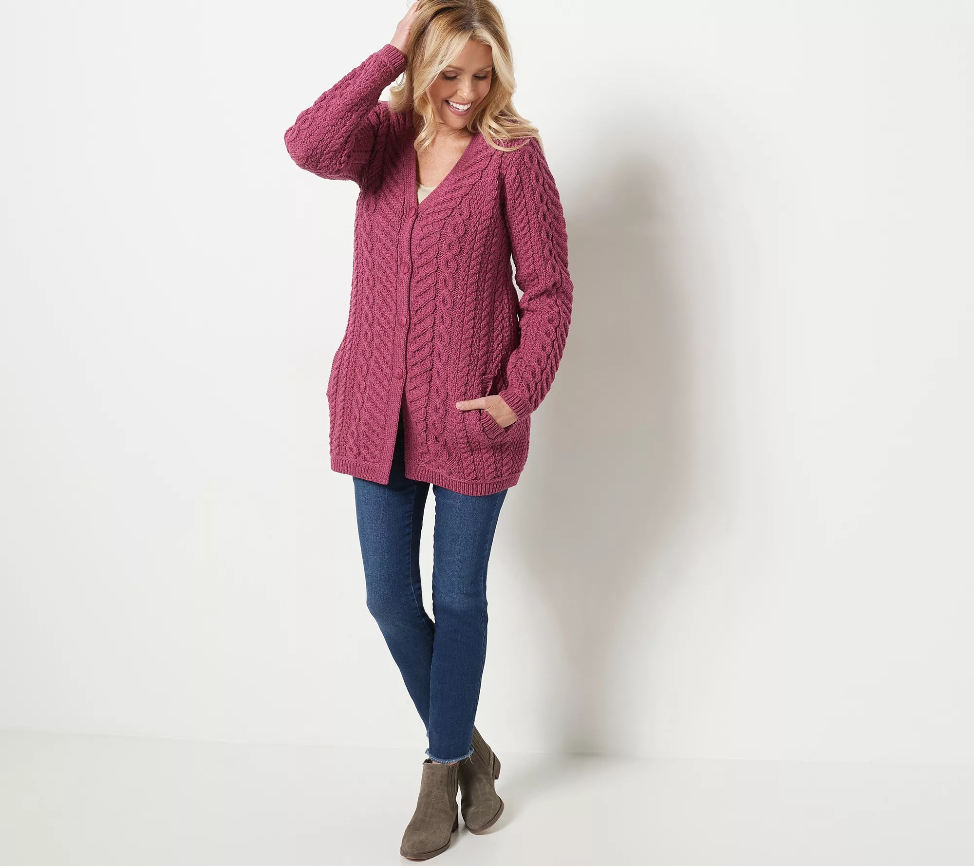 "As Is" Aran Craft Merino Wool Button Front Sweater Cardigan