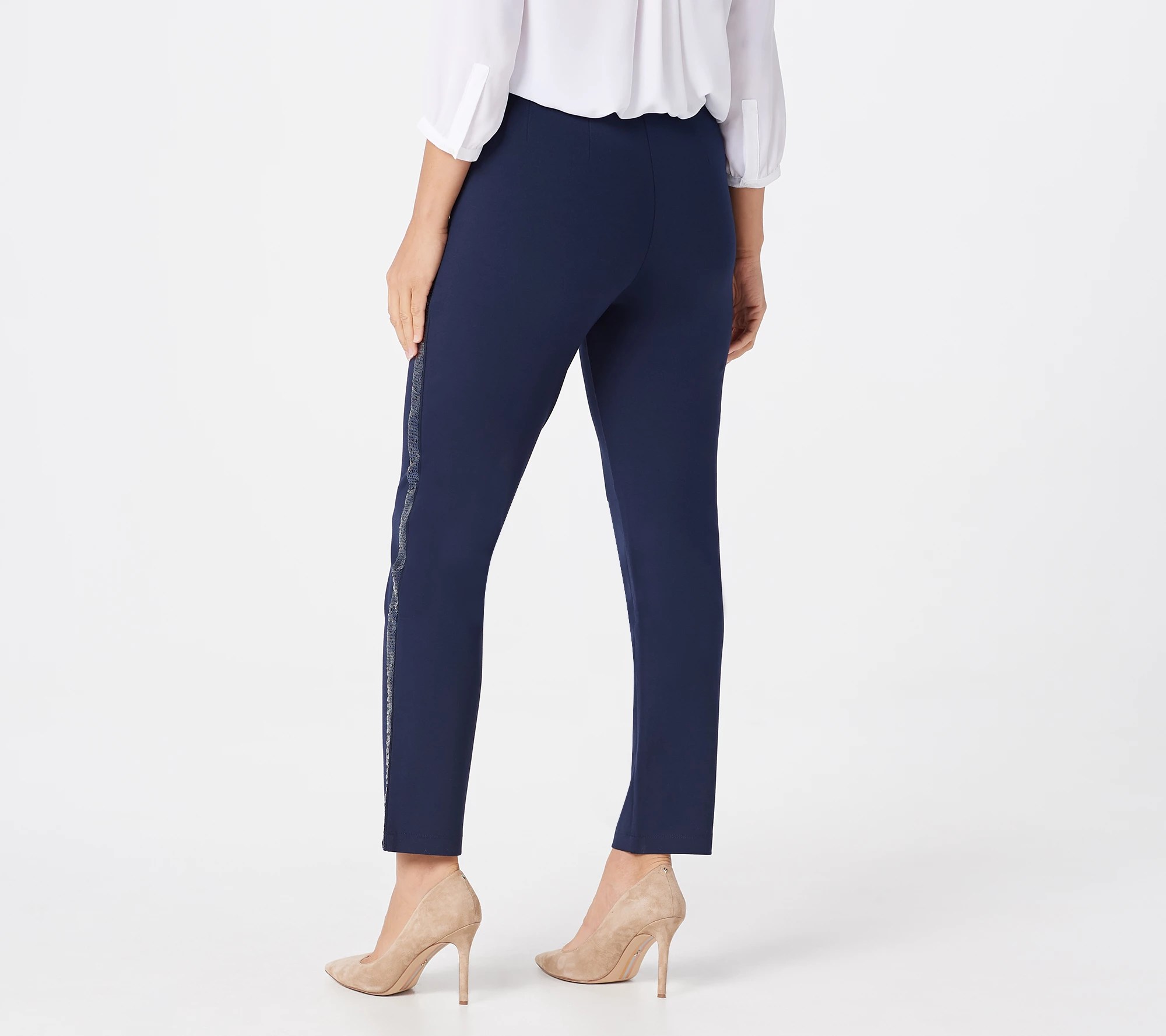 Joan Rivers Regular Signature Knit Ankle Pants w/ Sequin Strip