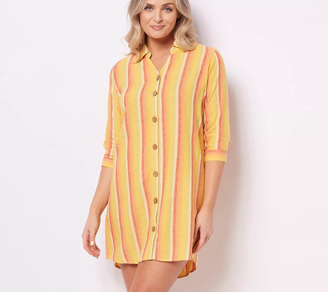 Denim & Co. Beach Button Front Shirt Dress CoverUp