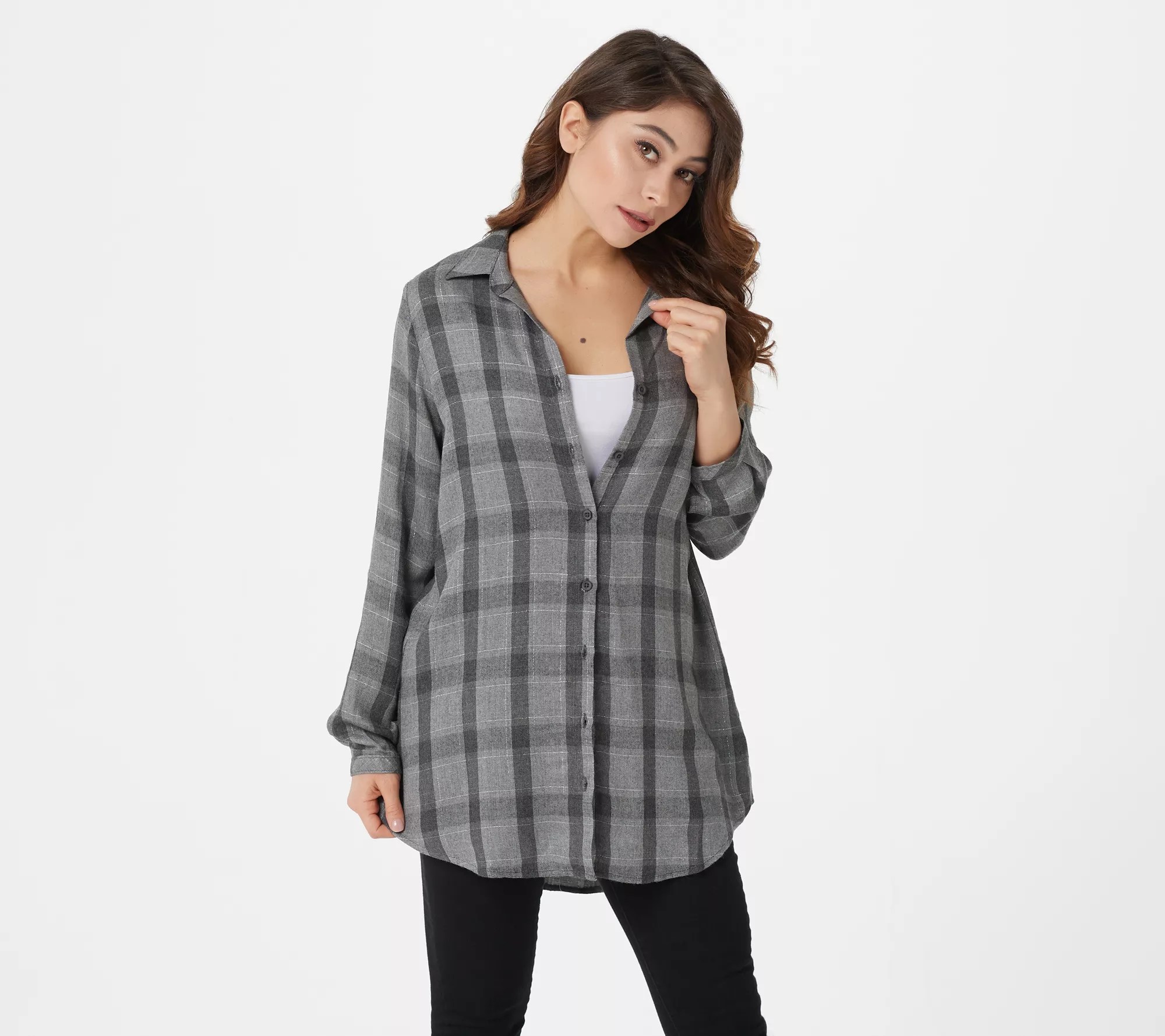 Side Stitch ButtonFront Tunic with Lurex Detail