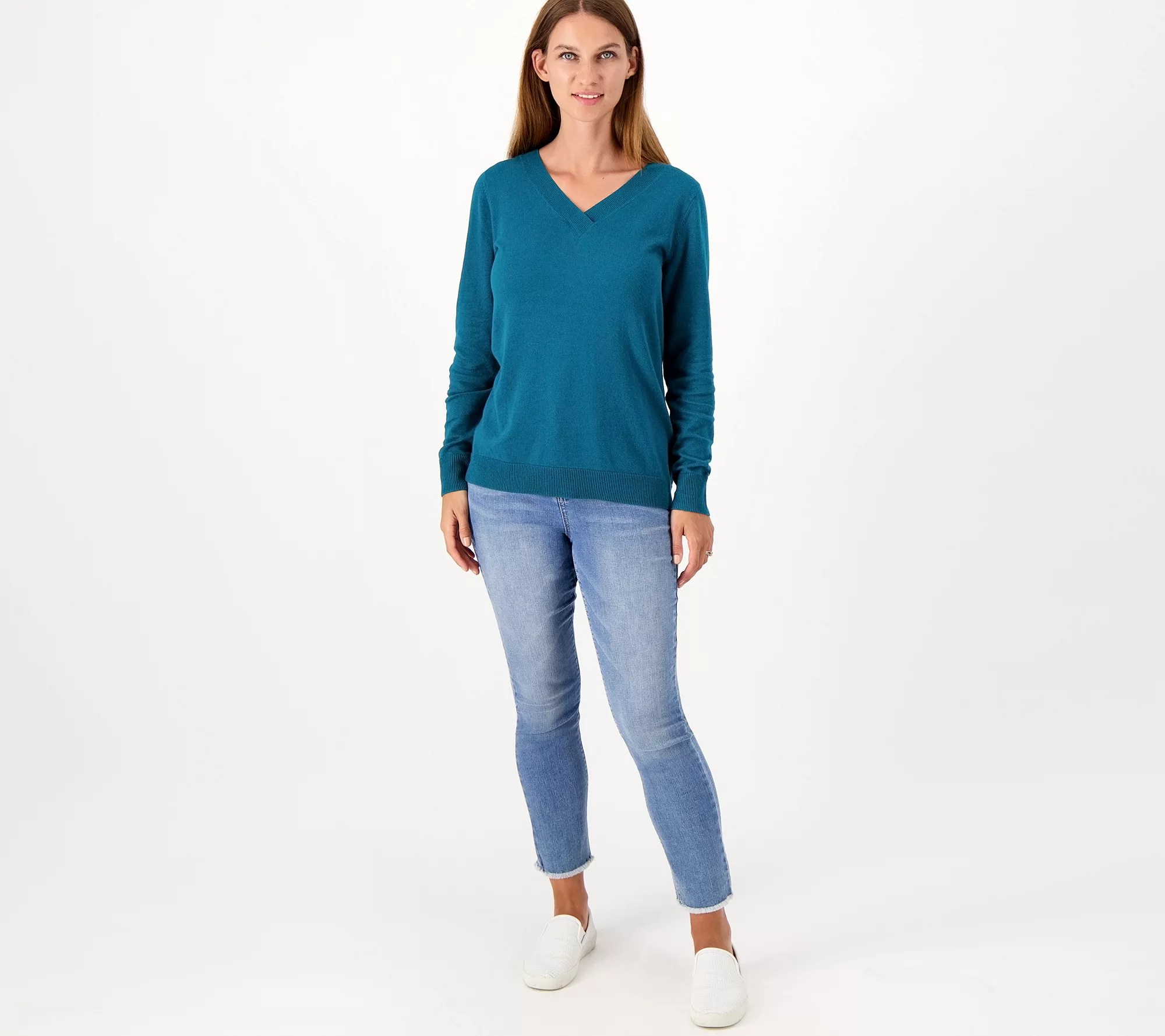 Denim & Co. Crossover VNeck Long Sleeve Pullover Sweater