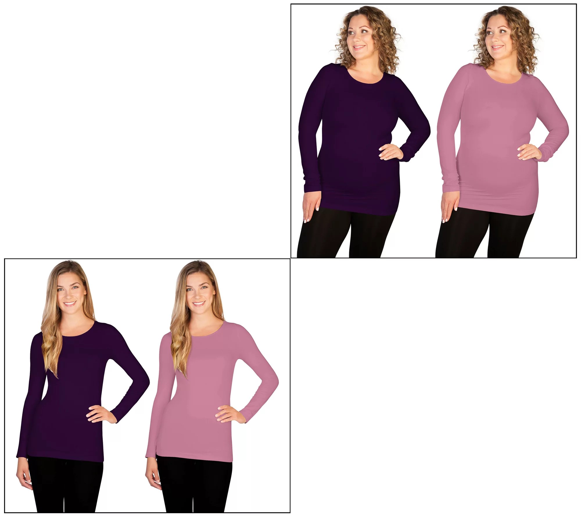 skinnytees Missy or Plus Long Sleeve Crew Neck Top Set of 2