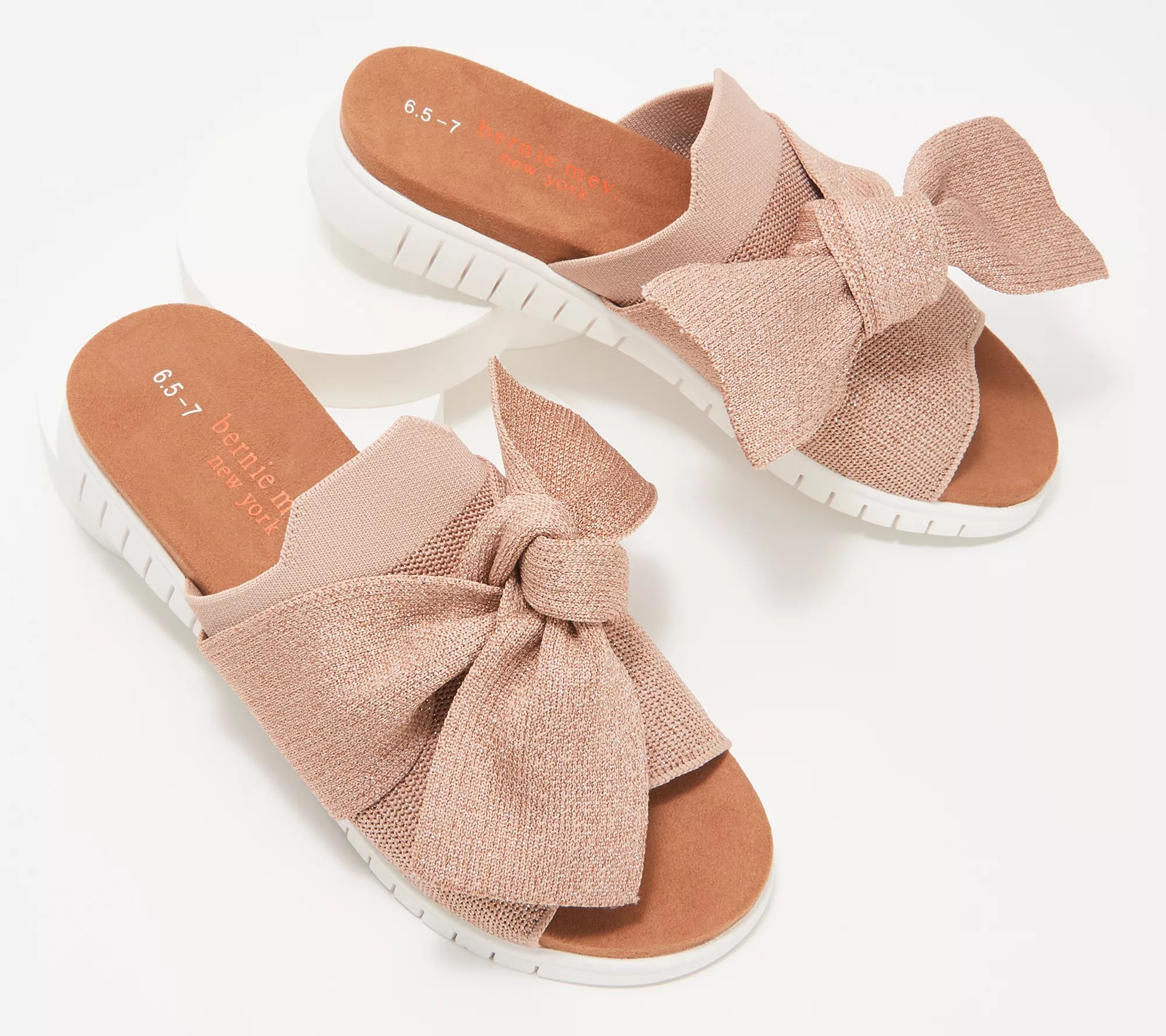 Bernie Mev Knit Slide Sandals with Bow Freesia