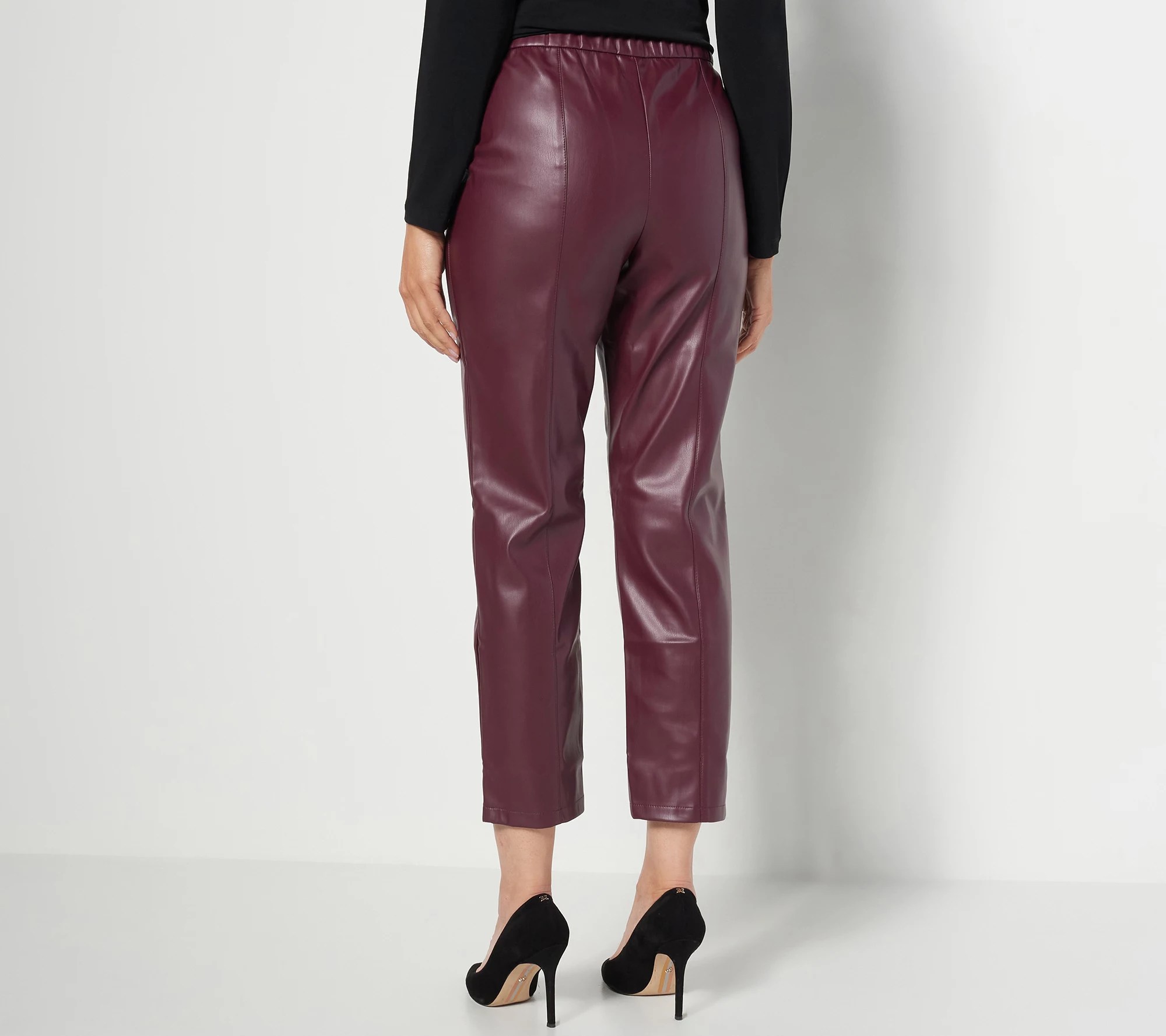 Susan Graver Petite Faux Leather Ankle Pants w/ Button Detail