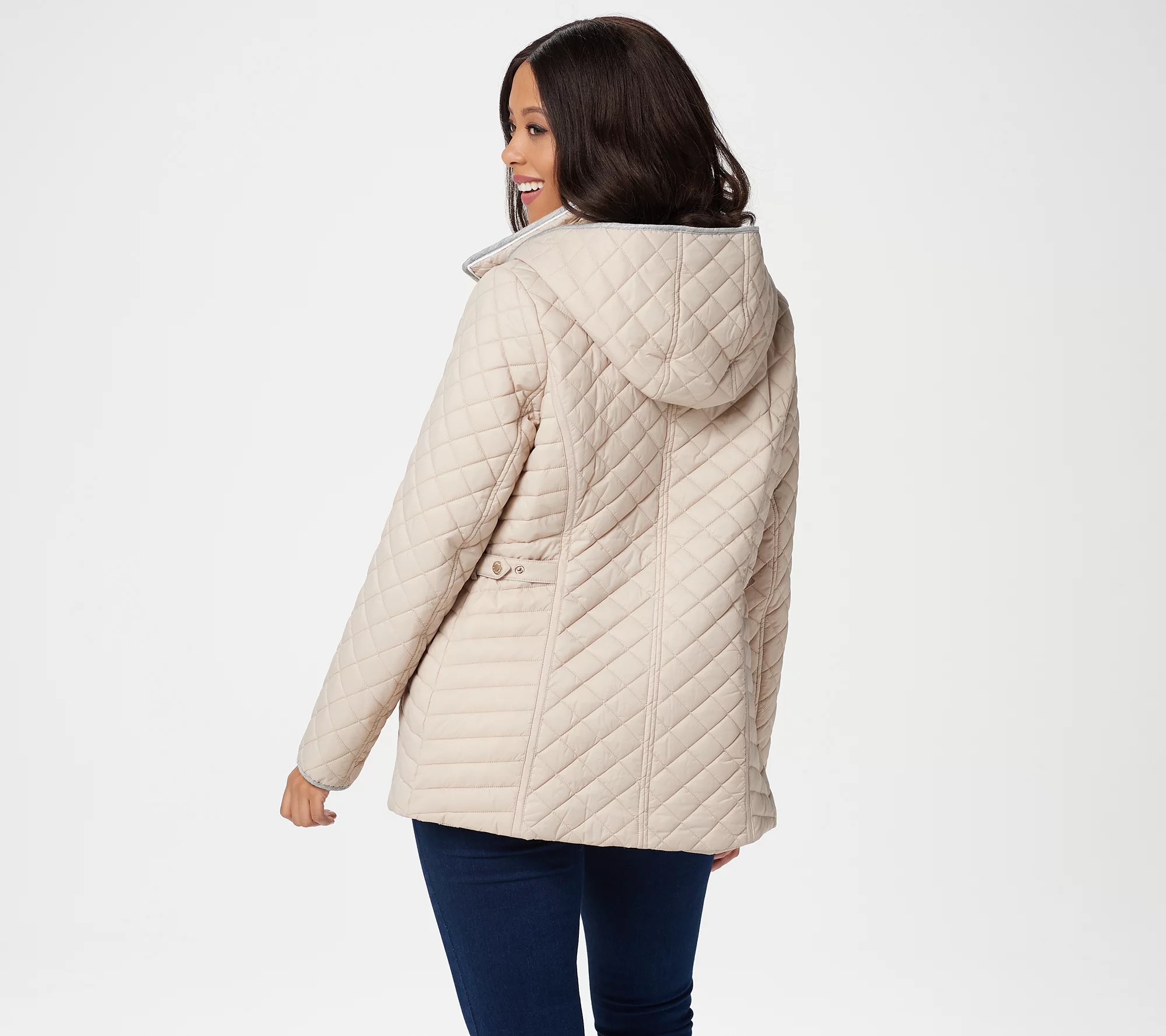 Dennis Basso Water Resistant Quilted Jacket with Detachable Hood