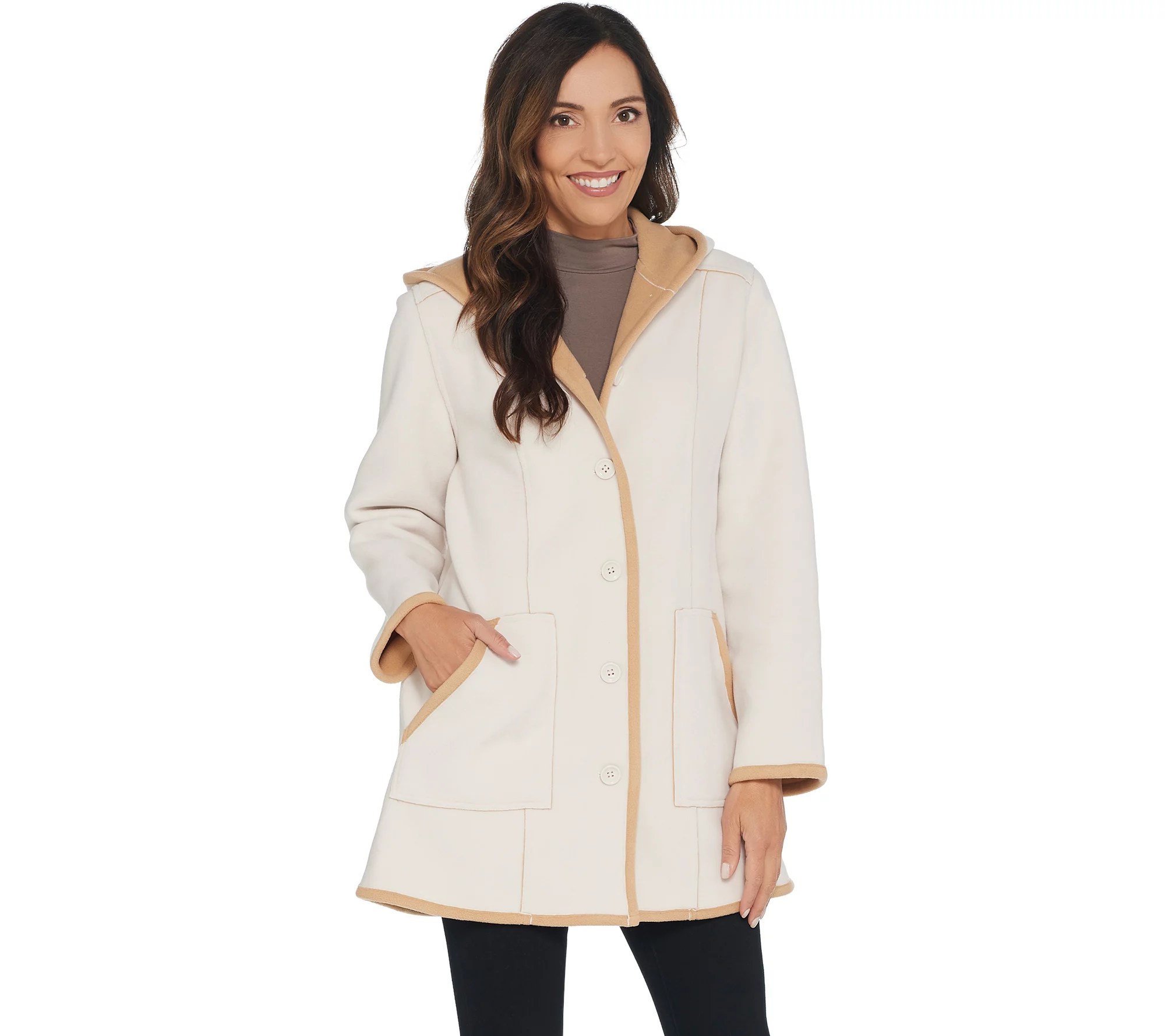 "As Is" Susan Graver Weekend Bonded Polar Fleece Button Front Coat