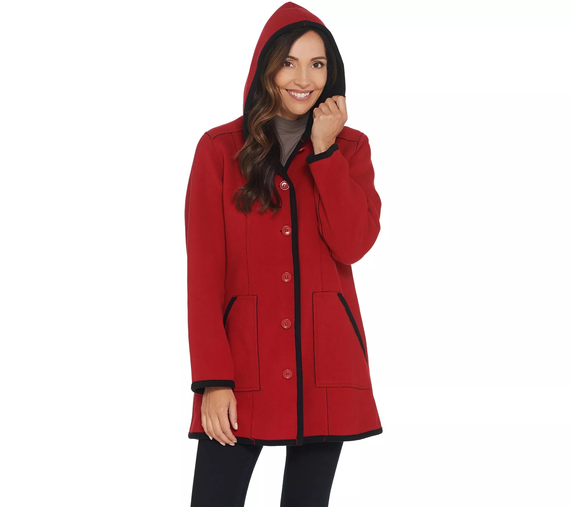 "As Is" Susan Graver Weekend Bonded Polar Fleece Button Front Coat