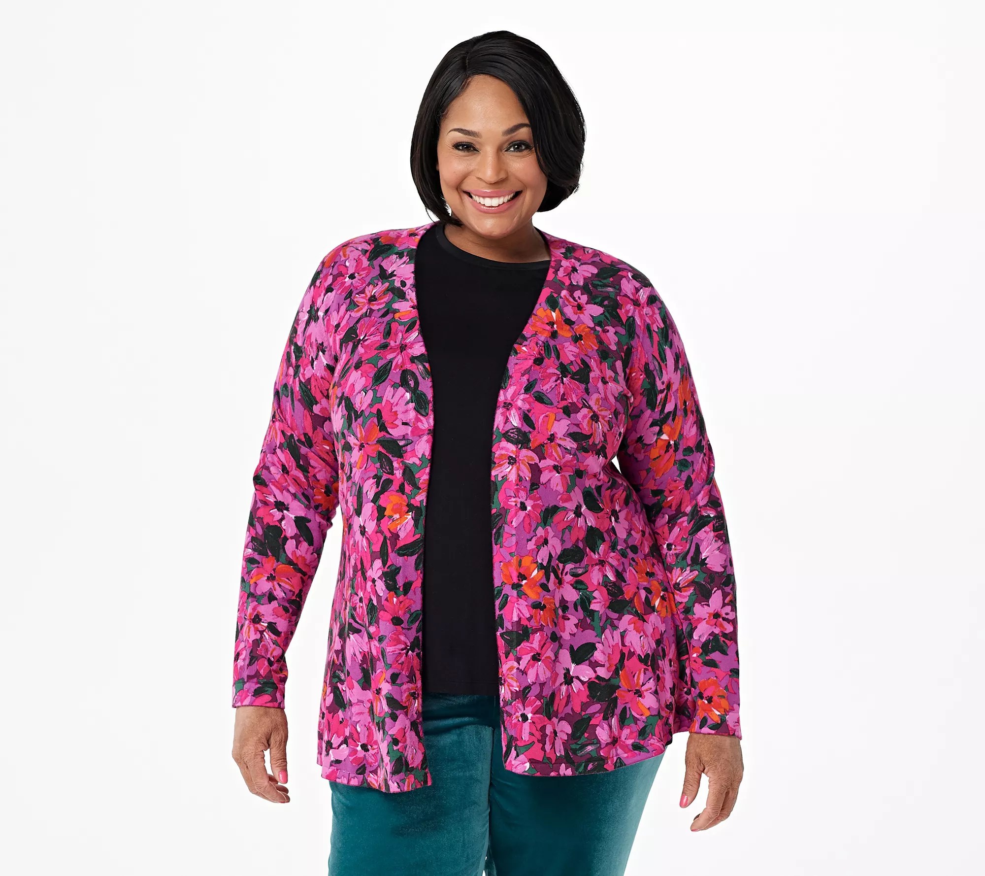 Isaac Mizrahi Live! Open Front Floral Printed Peplum Cardigan