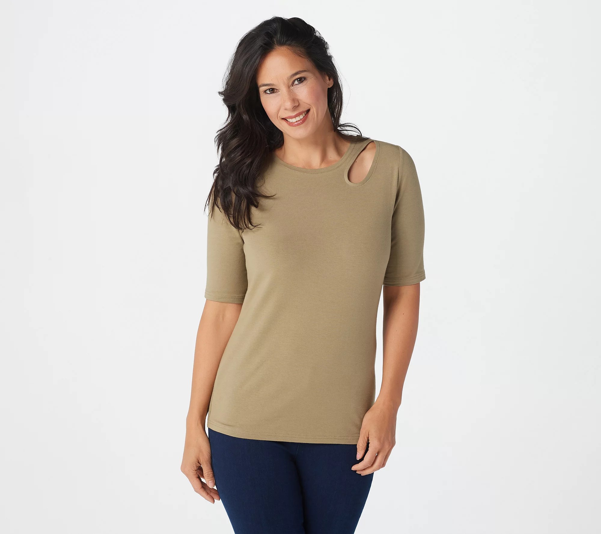 G.I.L.I. Knit Elbow Sleeve Top with Cutout Detail