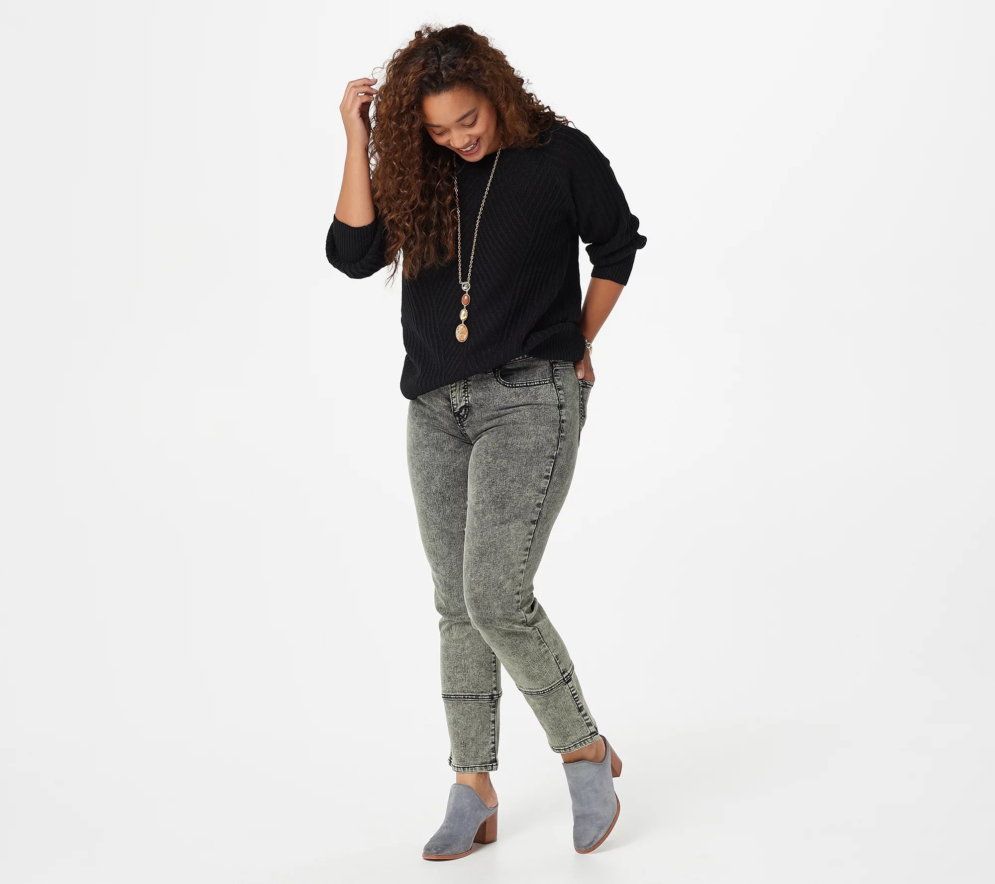 "As Is" LOGO by Lori Goldstein Petite Acid Wash Boyfriend Jeans