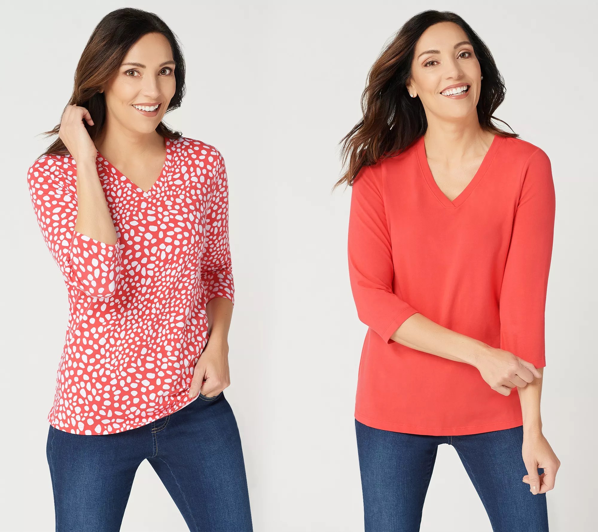 Denim & Co. Essentials Perfect Jersey Set of Two VNeck Tops