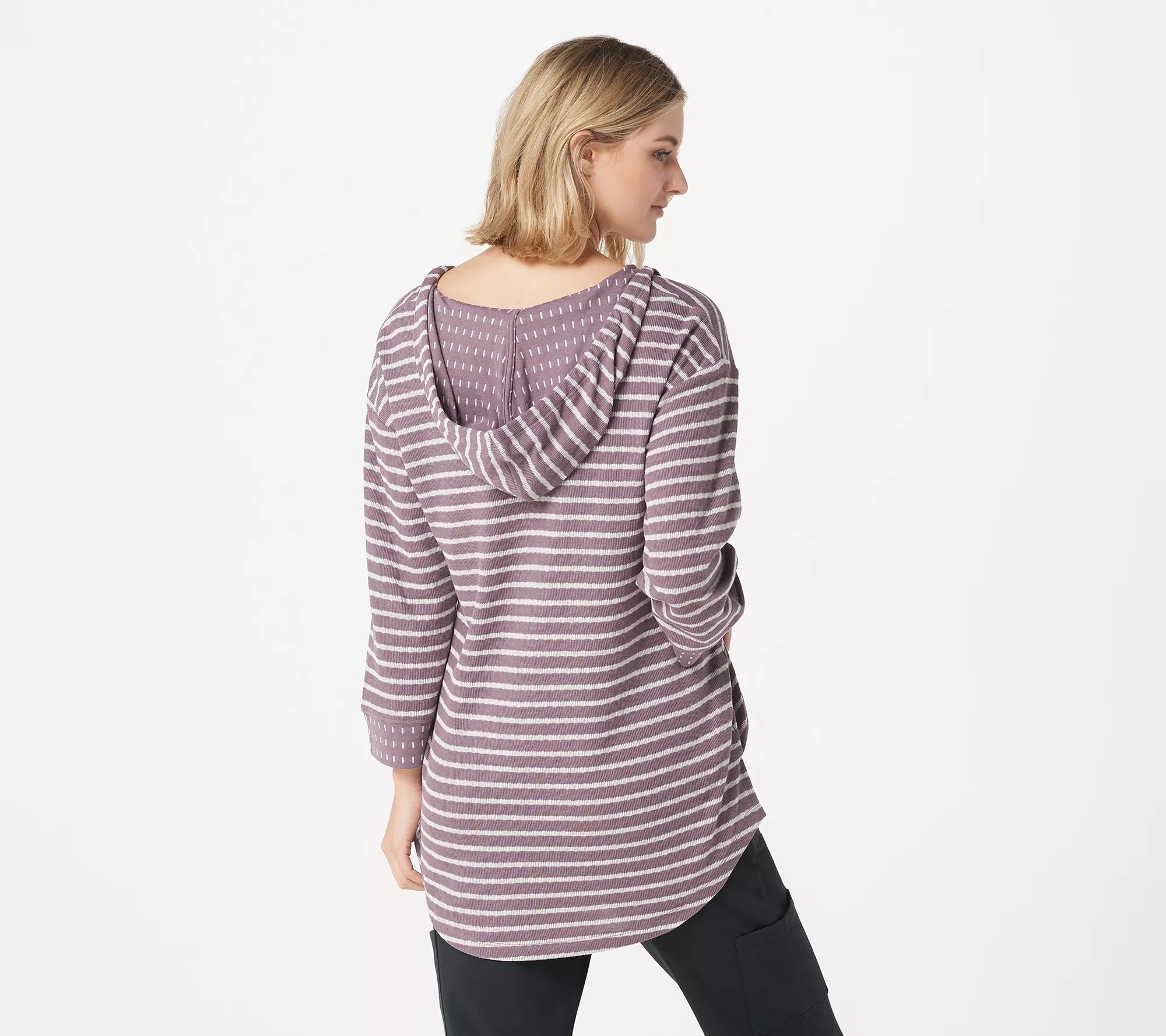 AnyBody Double Knit Striped Hoodie