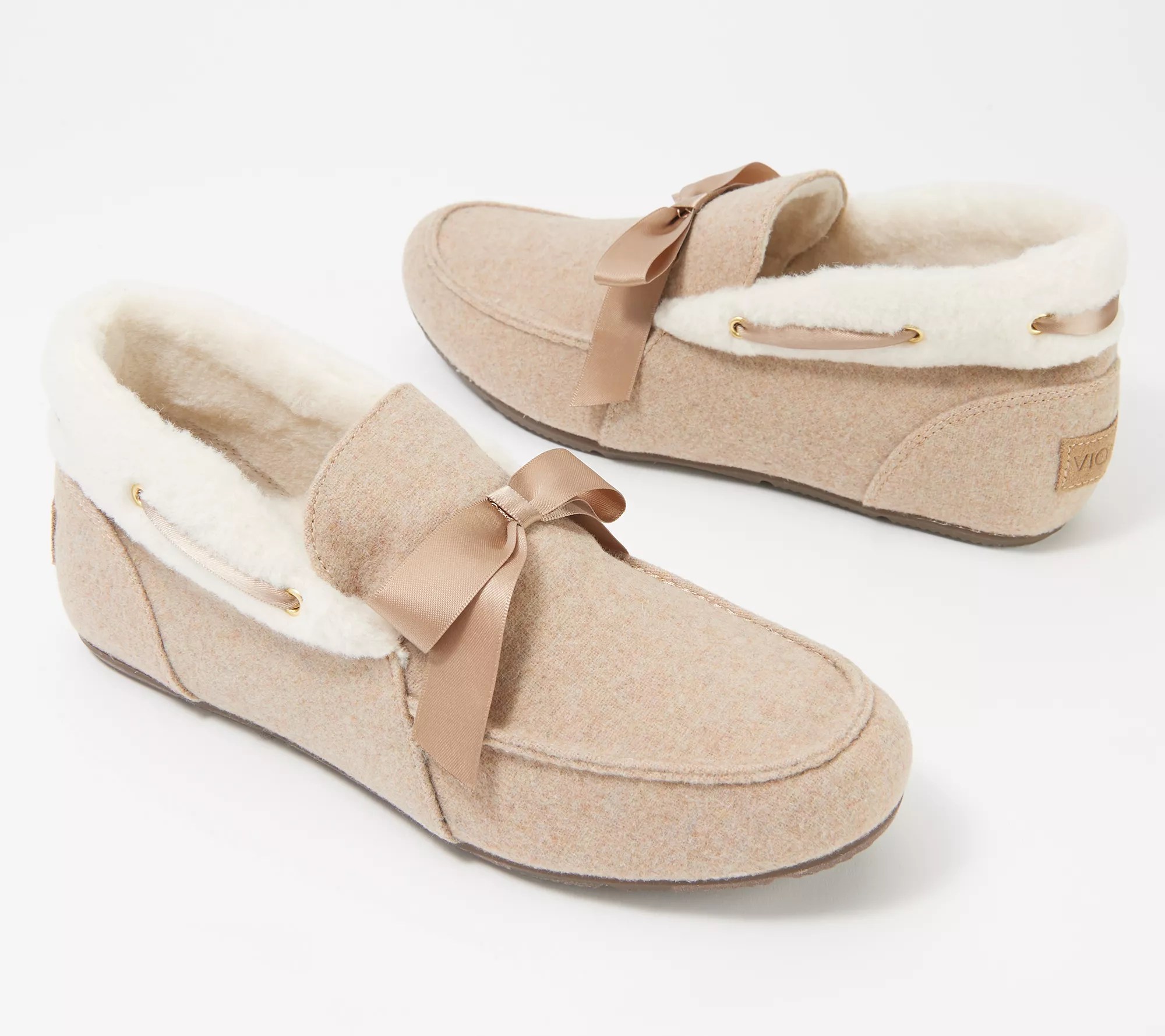 Vionic Wool Flannel Slippers w/ Bow Detail Shirley