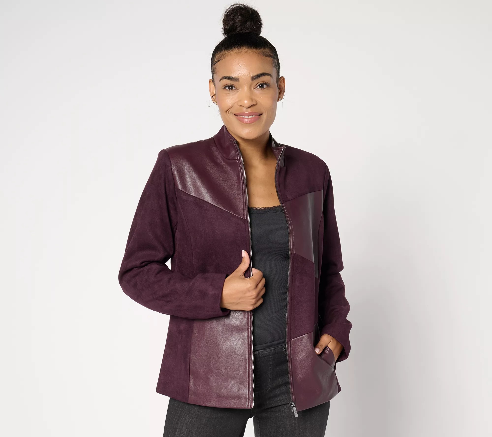 Belle by Kim Gravel Faux Leather and Faux Suede Jacket