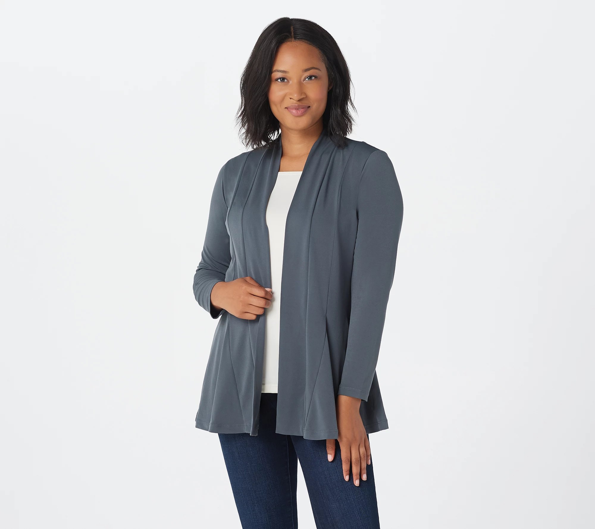 Susan Graver Liquid Knit Long Sleeve Open Front Cardigan