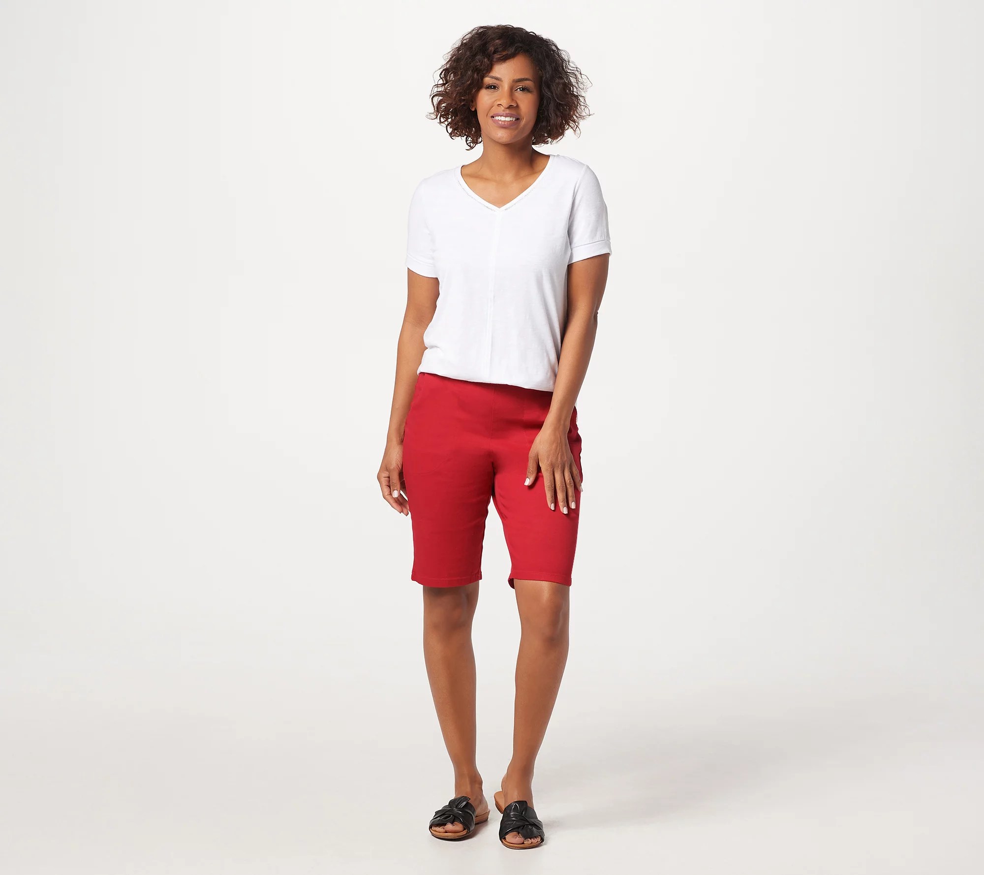 "As Is" Denim & Co. Twill Set of 2 PullOn Shorts