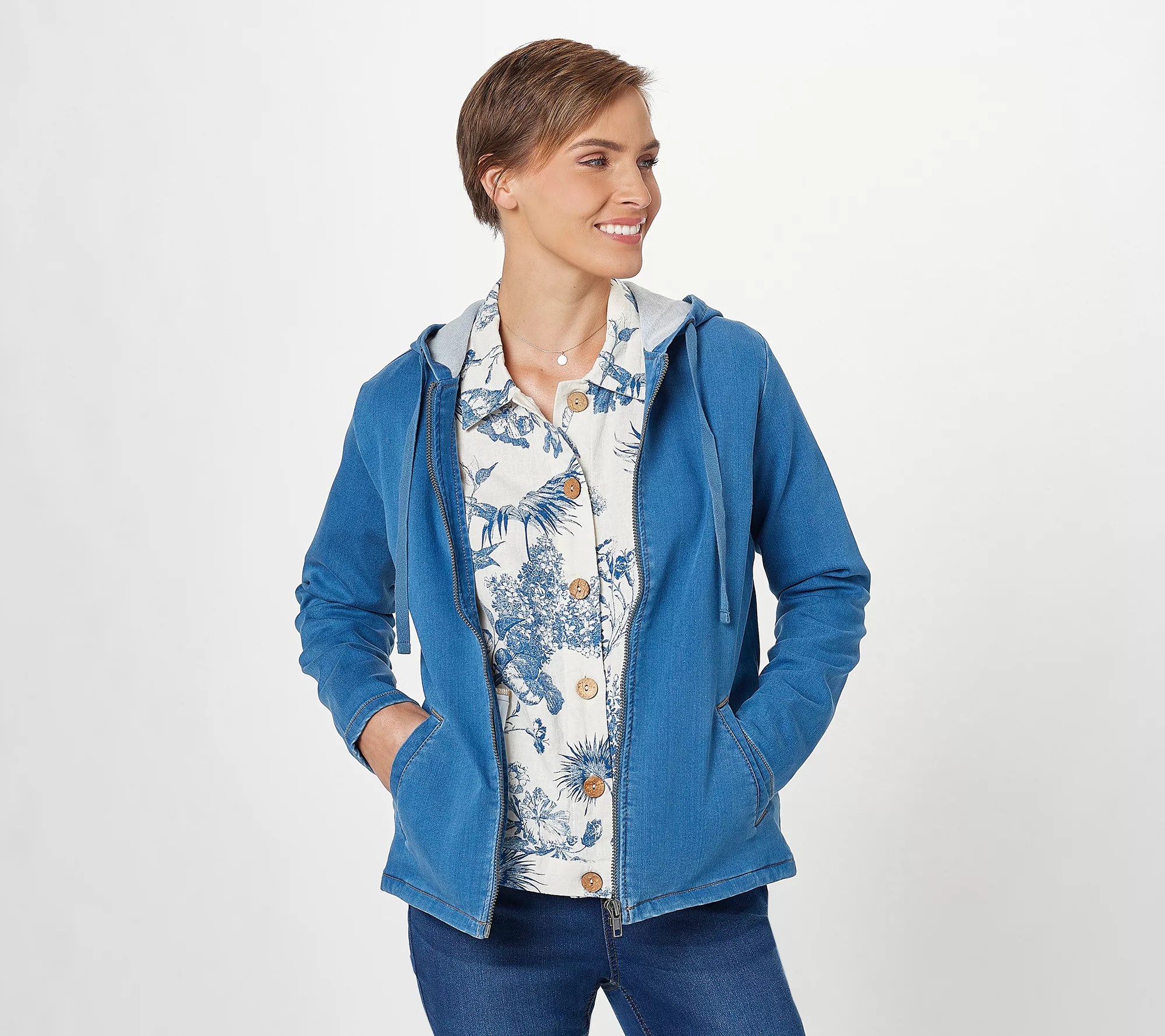 Denim & Co. Comfy Knit ZipUp LongSleeve Hoodie