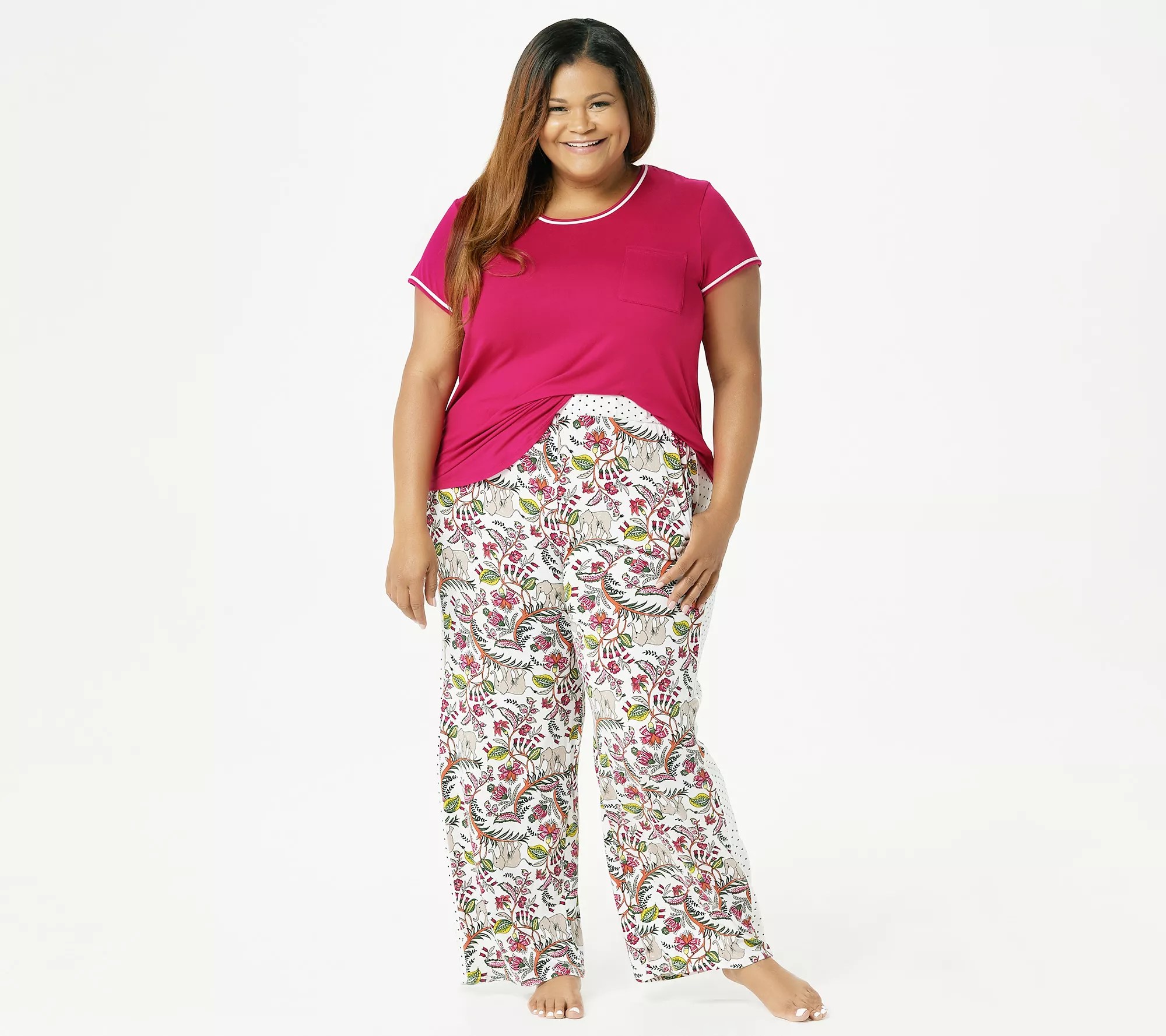 (QVC) Cuddl Duds Cool & Airy Jersey Color Block Print Pajama Set