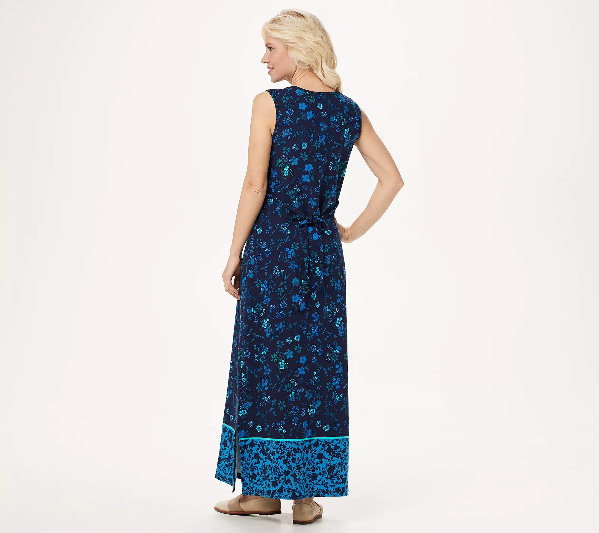 "As Is" Denim & Co. Border Print Sleeveless Maxi Dress