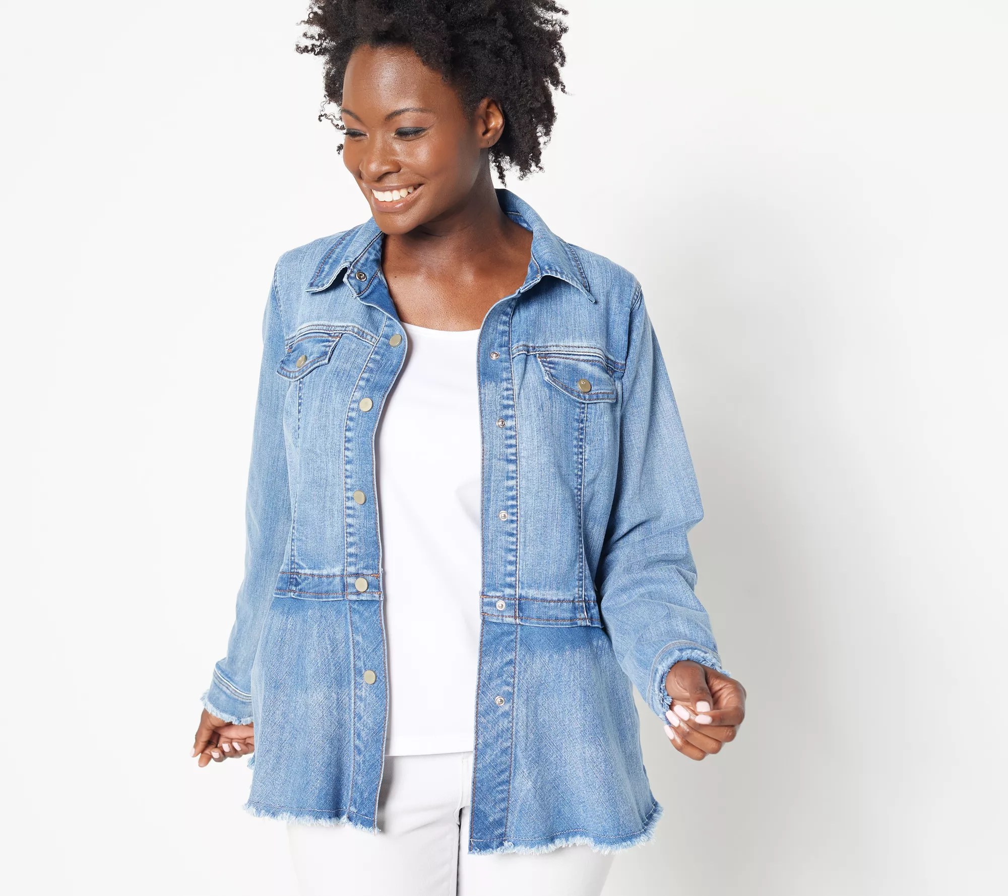 LOGO by Lori Goldstein Denim Jacket with Peplum