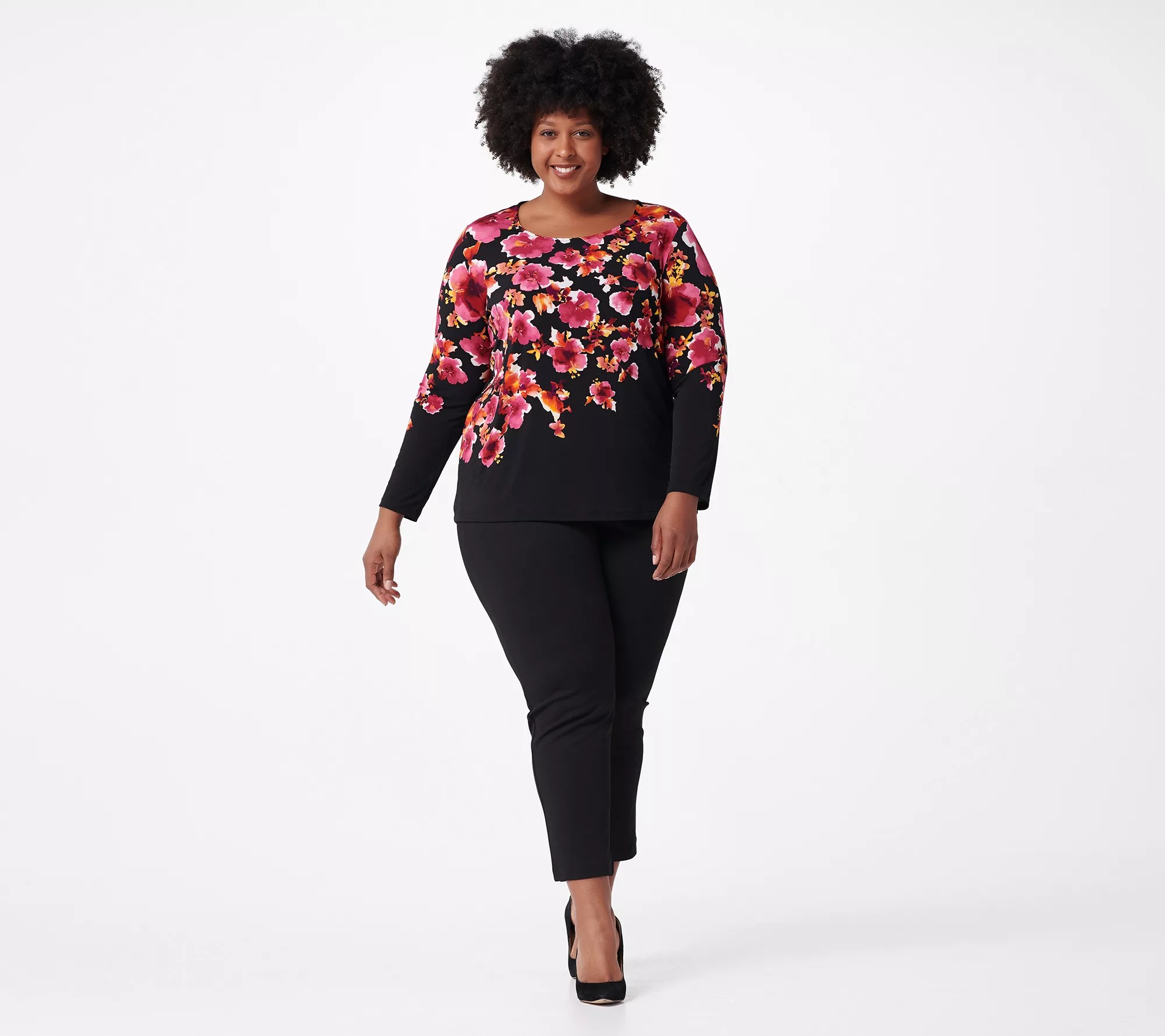 Susan Graver Printed Liquid Knit LongSleeve Top