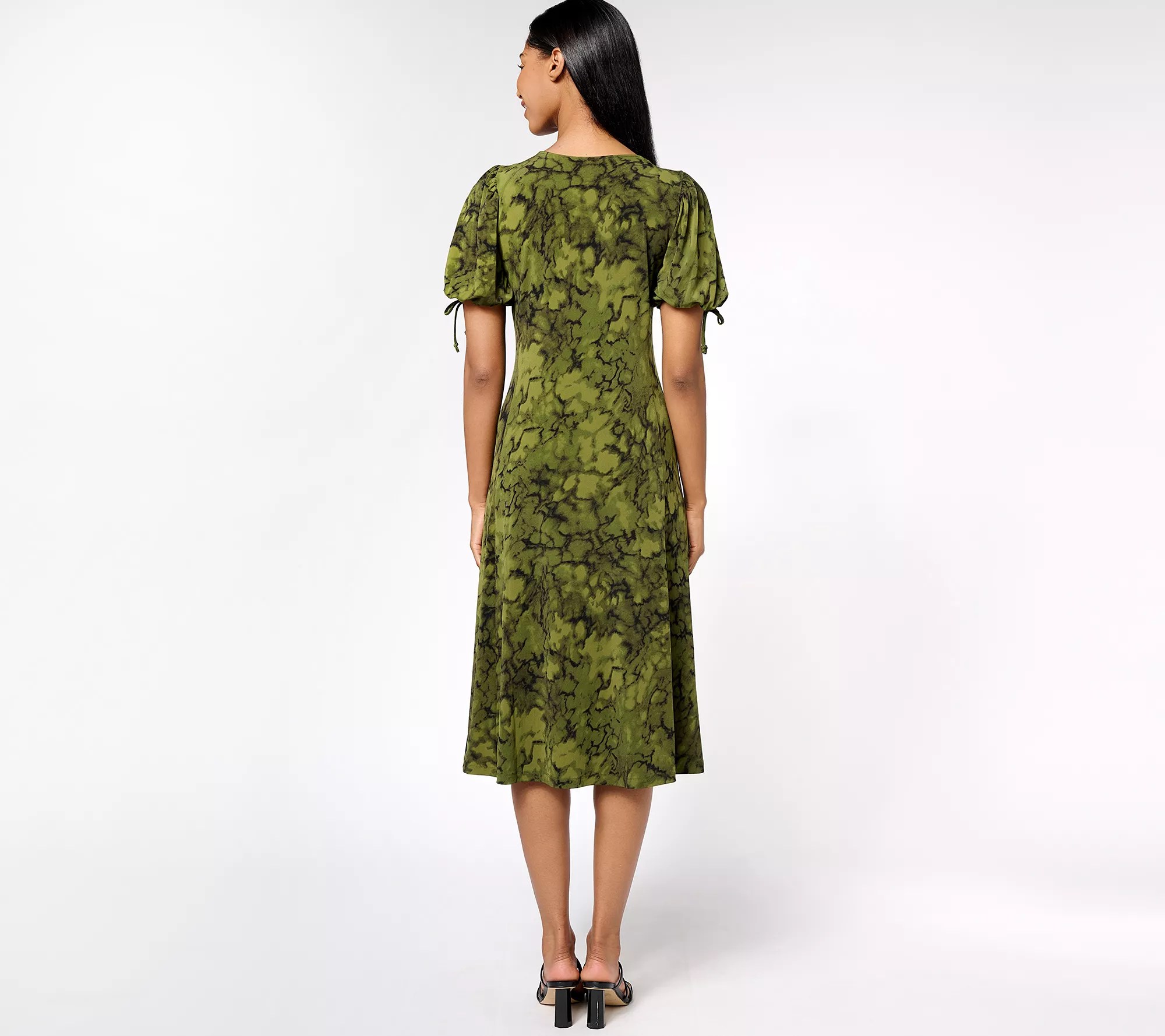 Susan Graver Regular Printed Liquid Knit Elbow Sleeve Midi Dress