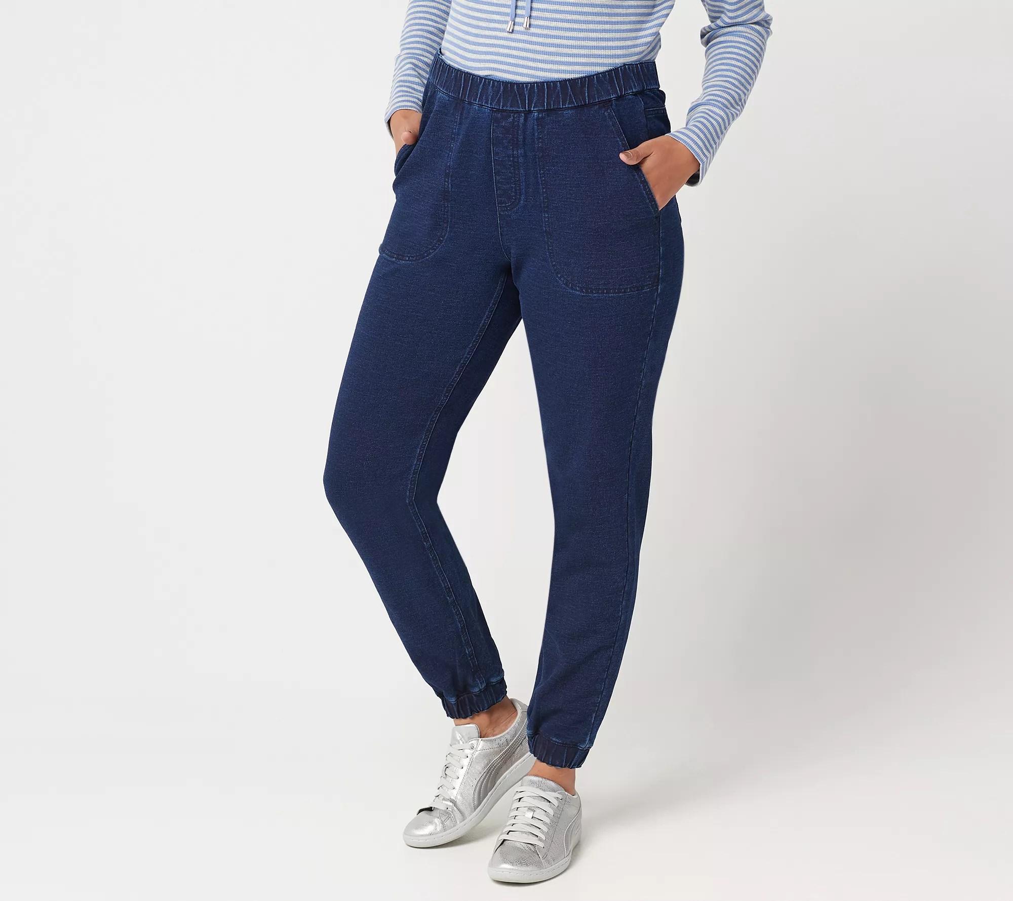 Denim & Co. Petite Comfy Knit Denim PullOn Jogger Pants