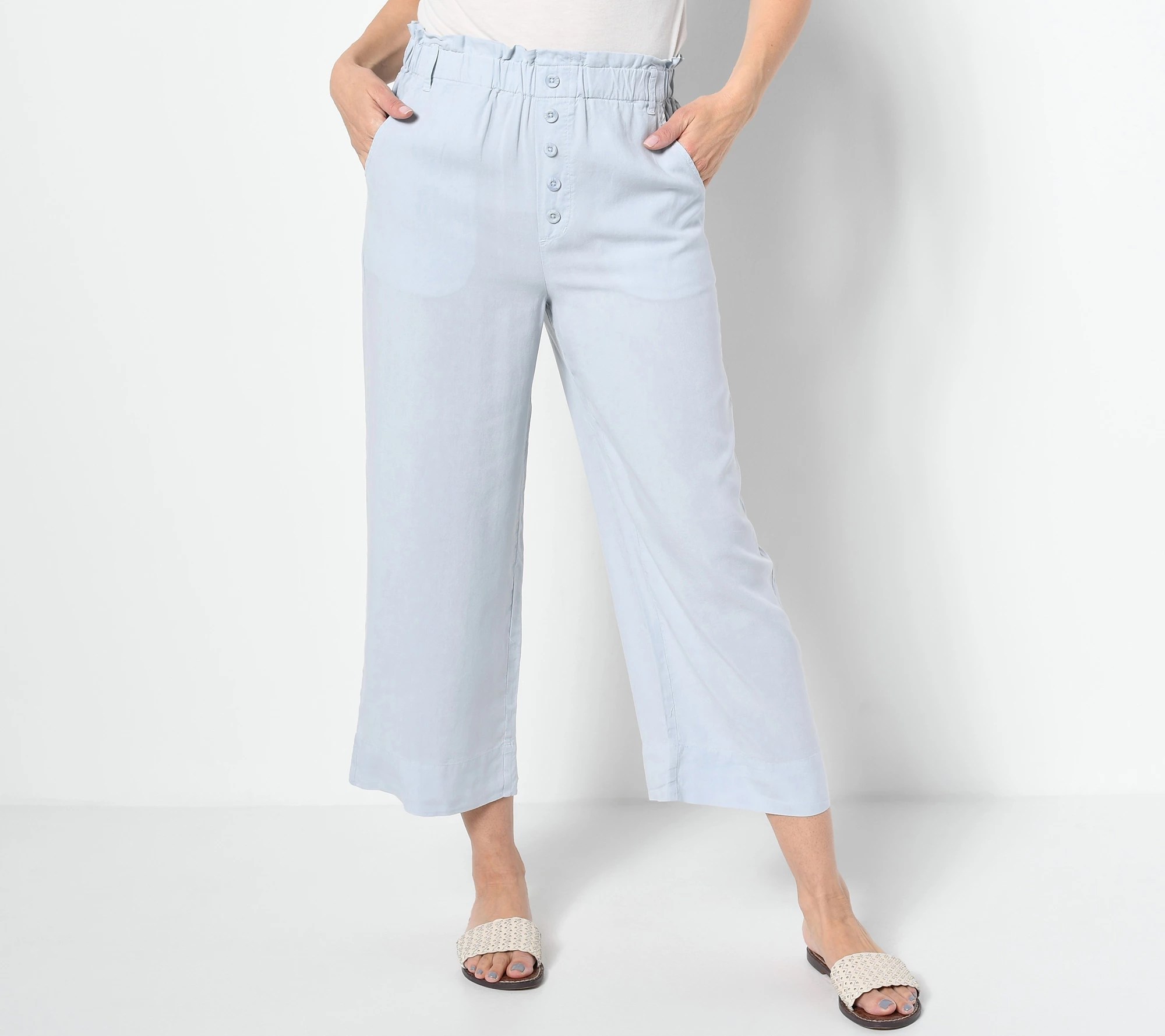"As Is" Side Stitch ButtonFront WideLeg Pants