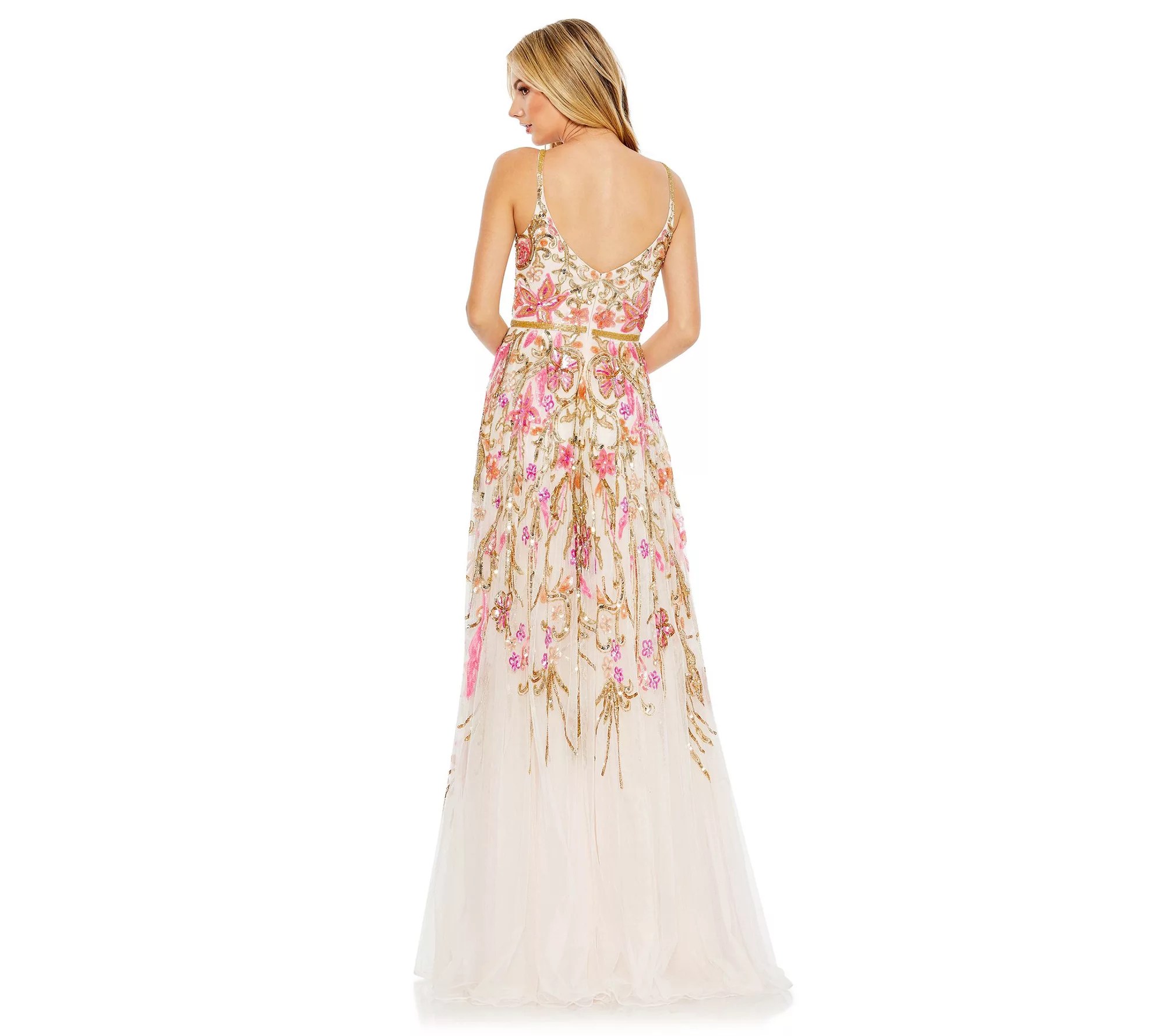 Mac Duggal Oyster/Multi Embellished SpaghettiStrap Gown