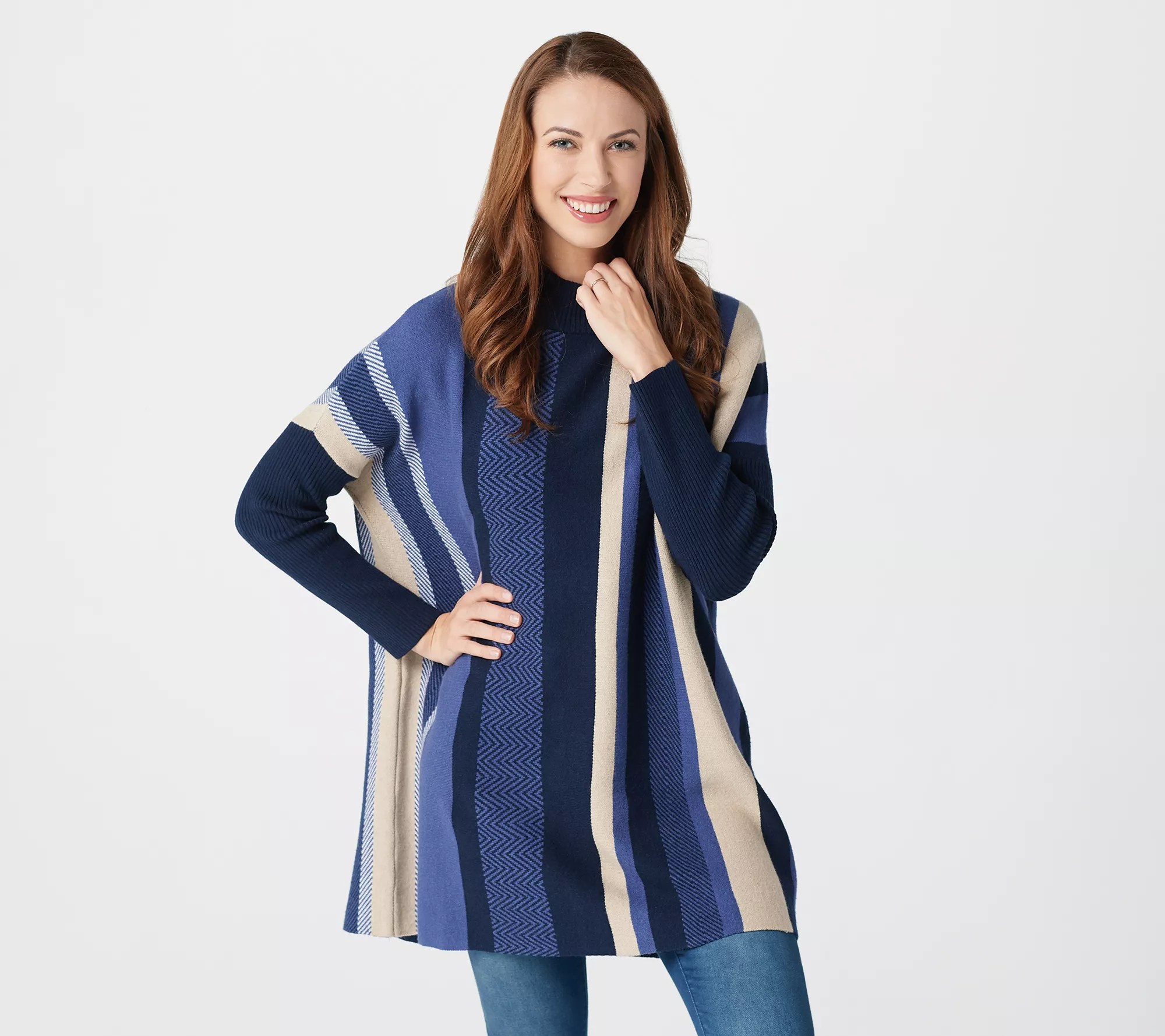 Studio by Denim & Co. Striped Long Sleeve Poncho
