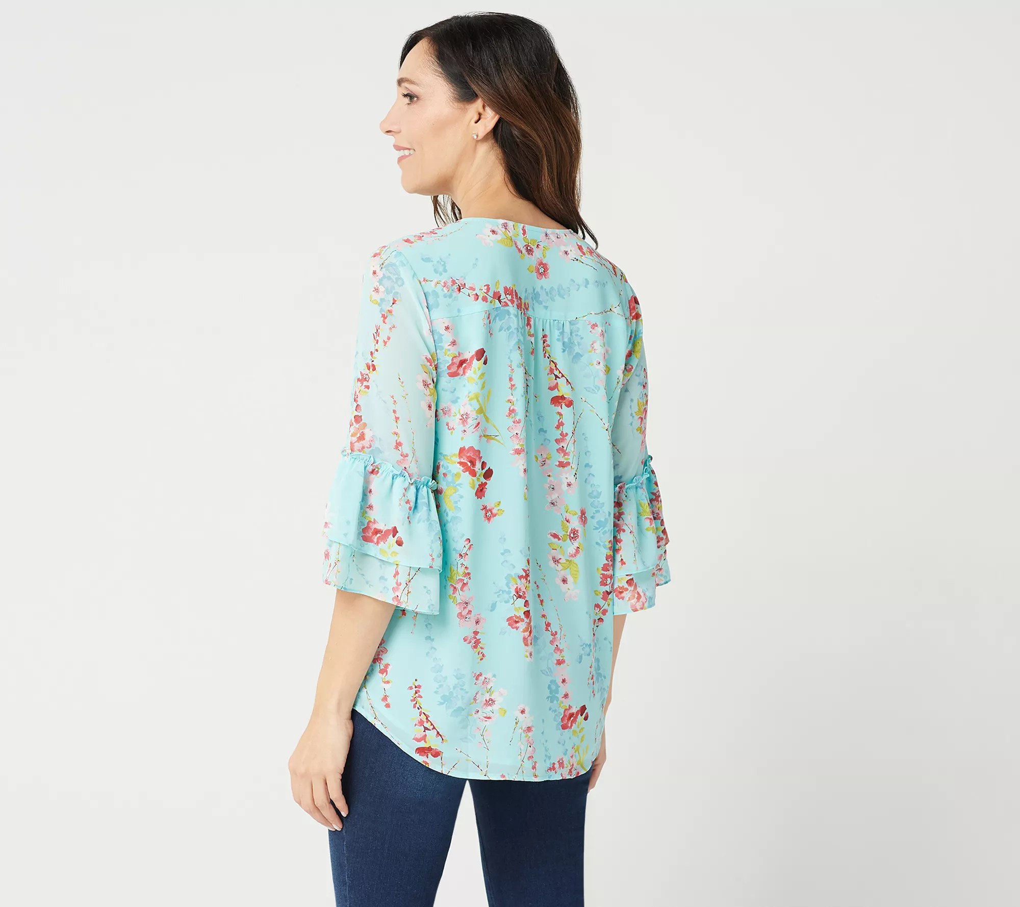 Belle by Kim Gravel Floral Print Blouse with Flutter Sleeves