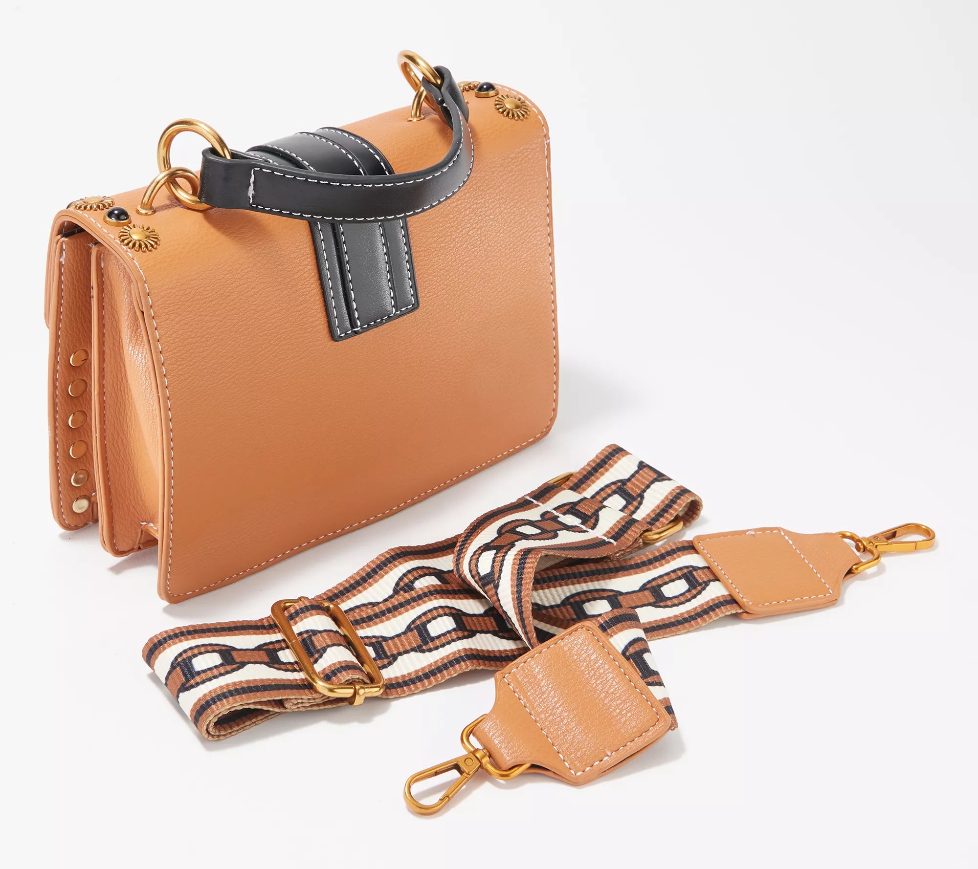 Izzy K Faux Leather Studded Satchel with Removable Crossbody Strap