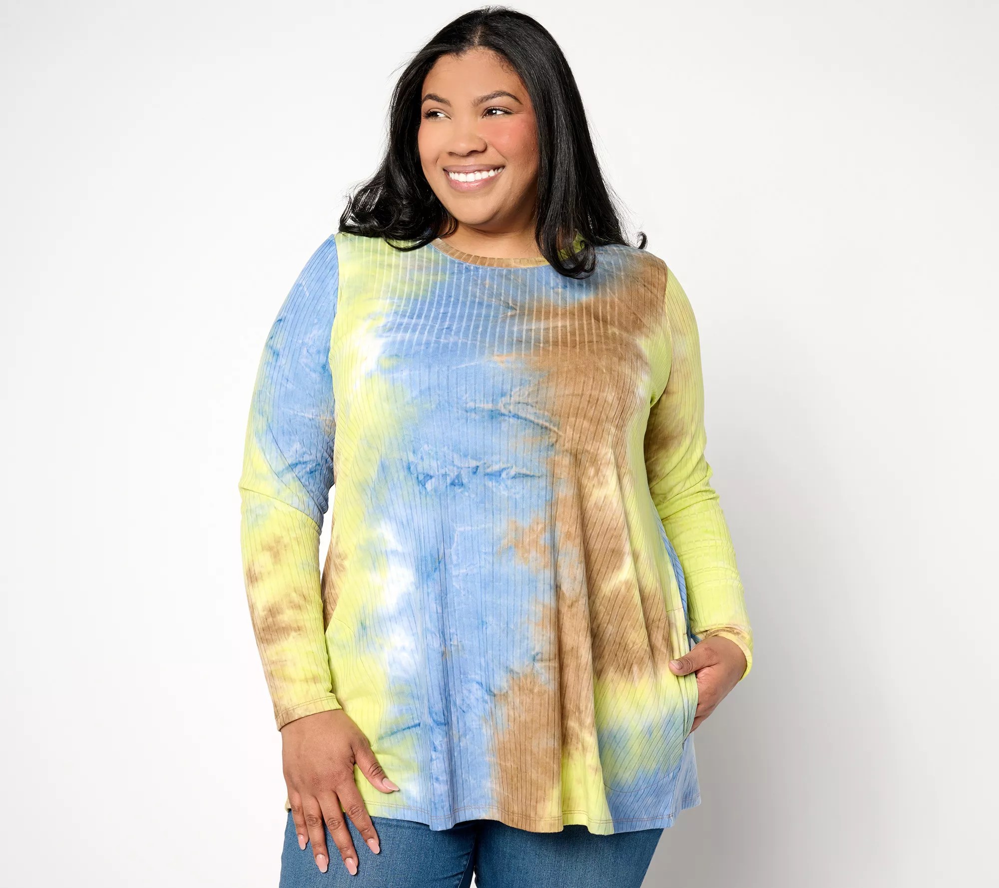 LOGO by Lori Goldstein Ribbed TieDye Long Sleeve Top