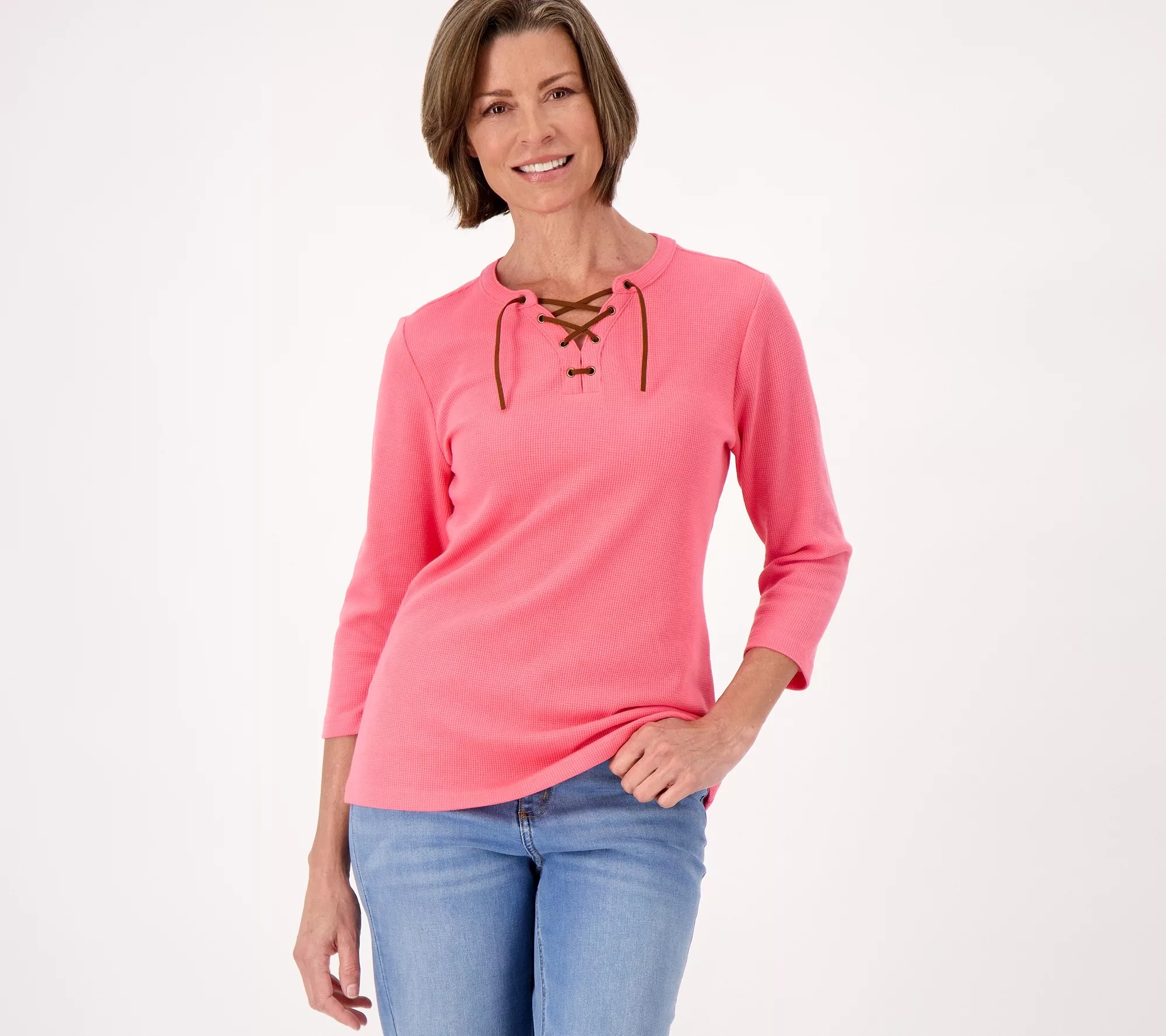 Denim & Co. Canyon Retreat Waffle Knit Top with Faux Suede Trim Detail