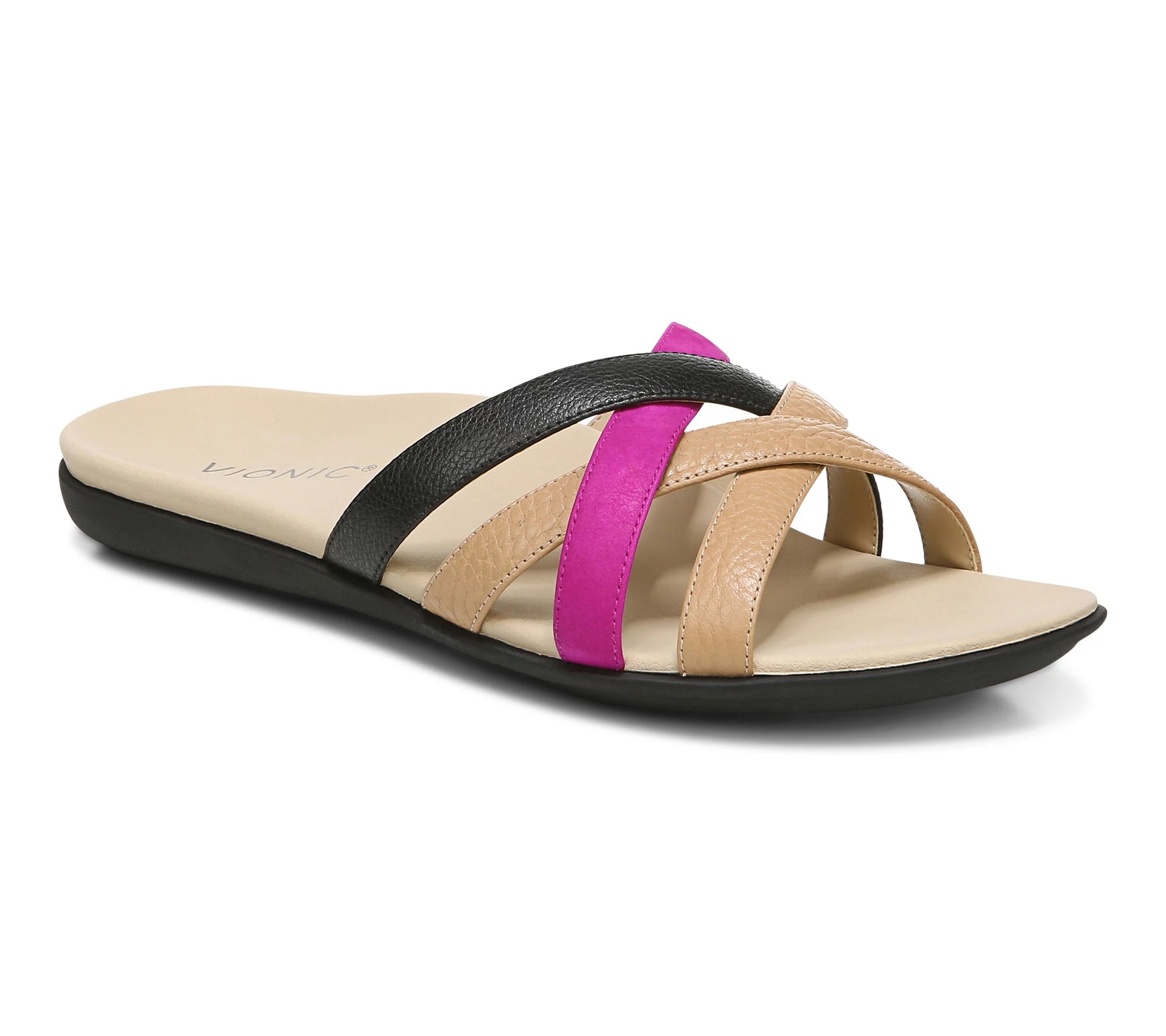 Vionic Leather Strappy Slide Sandals Dava