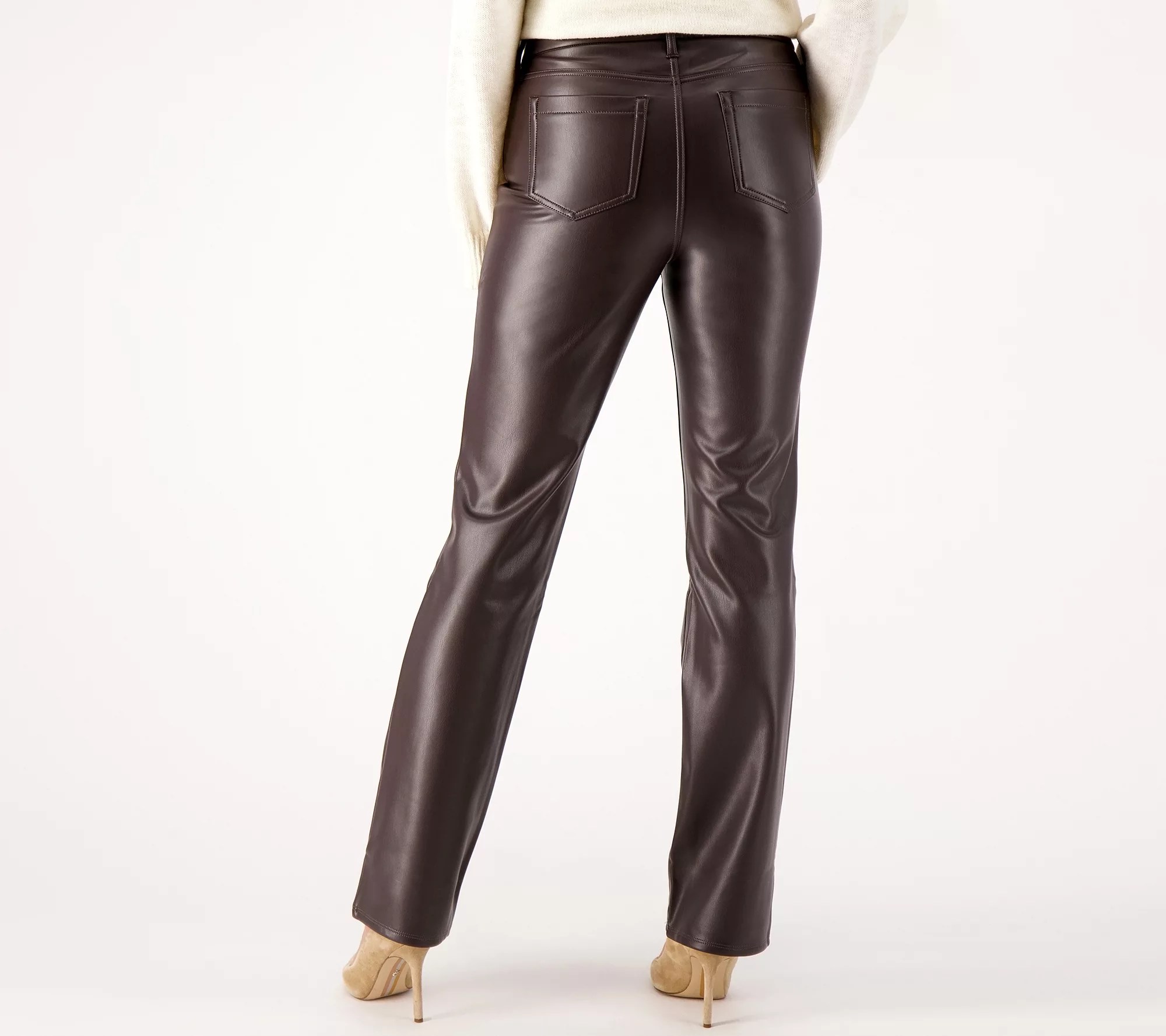 NYDJ Marilyn Straight Faux Leather Pants Cordovan