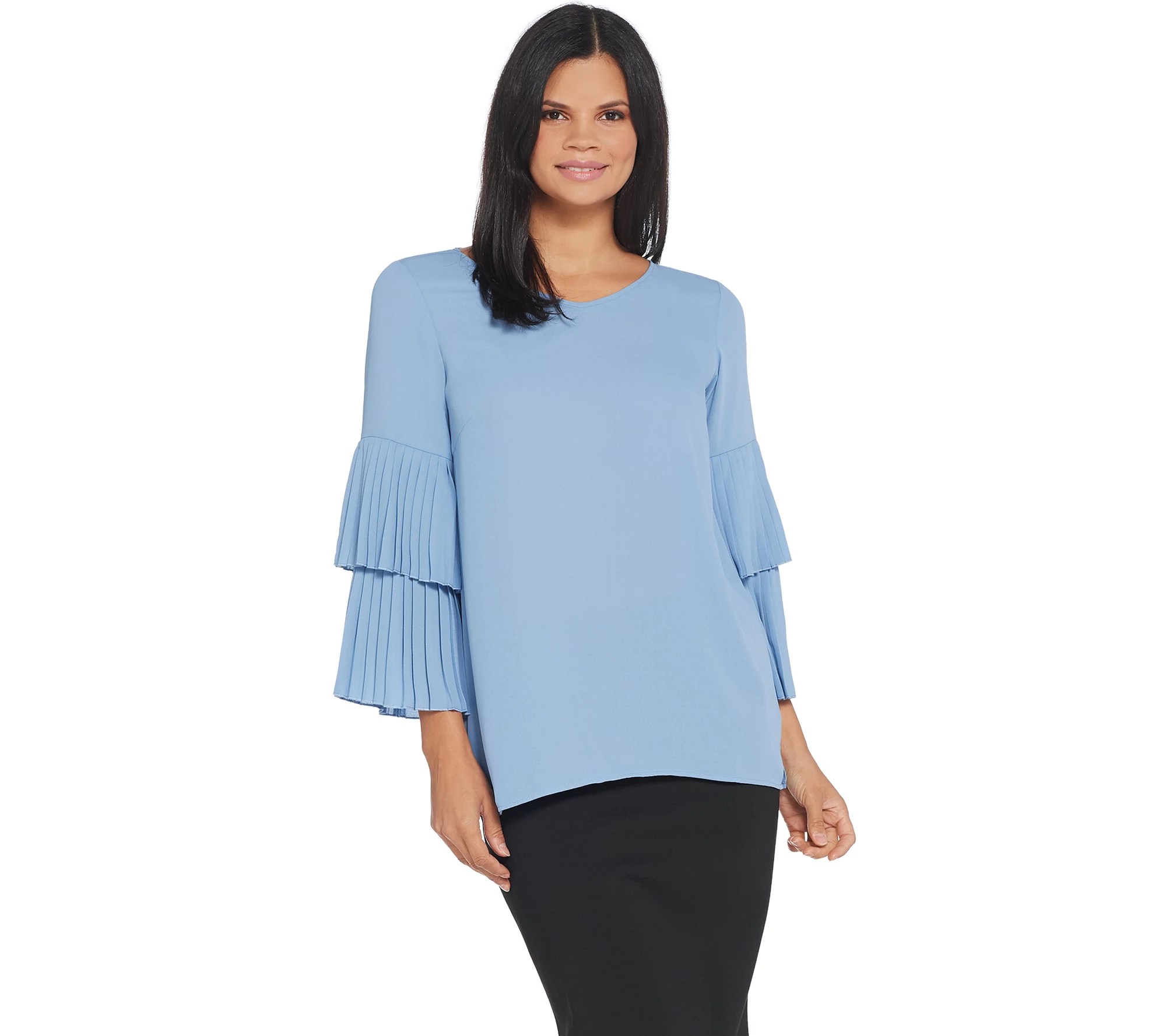"As Is" Joan Rivers VNeck Top with Pleated Sleeves