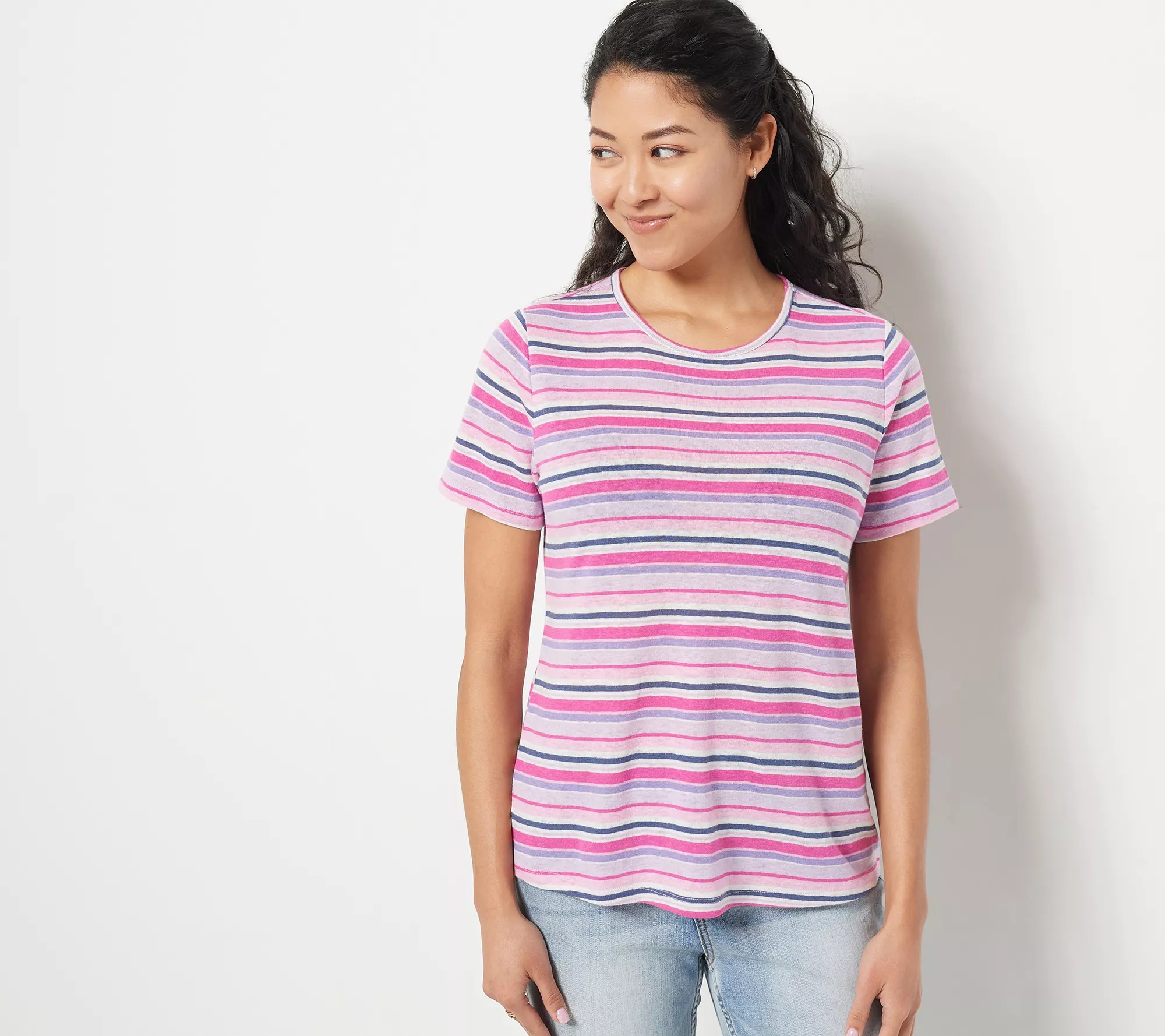 Candace Cameron Bure Summer Striped Linen Blend TShirt