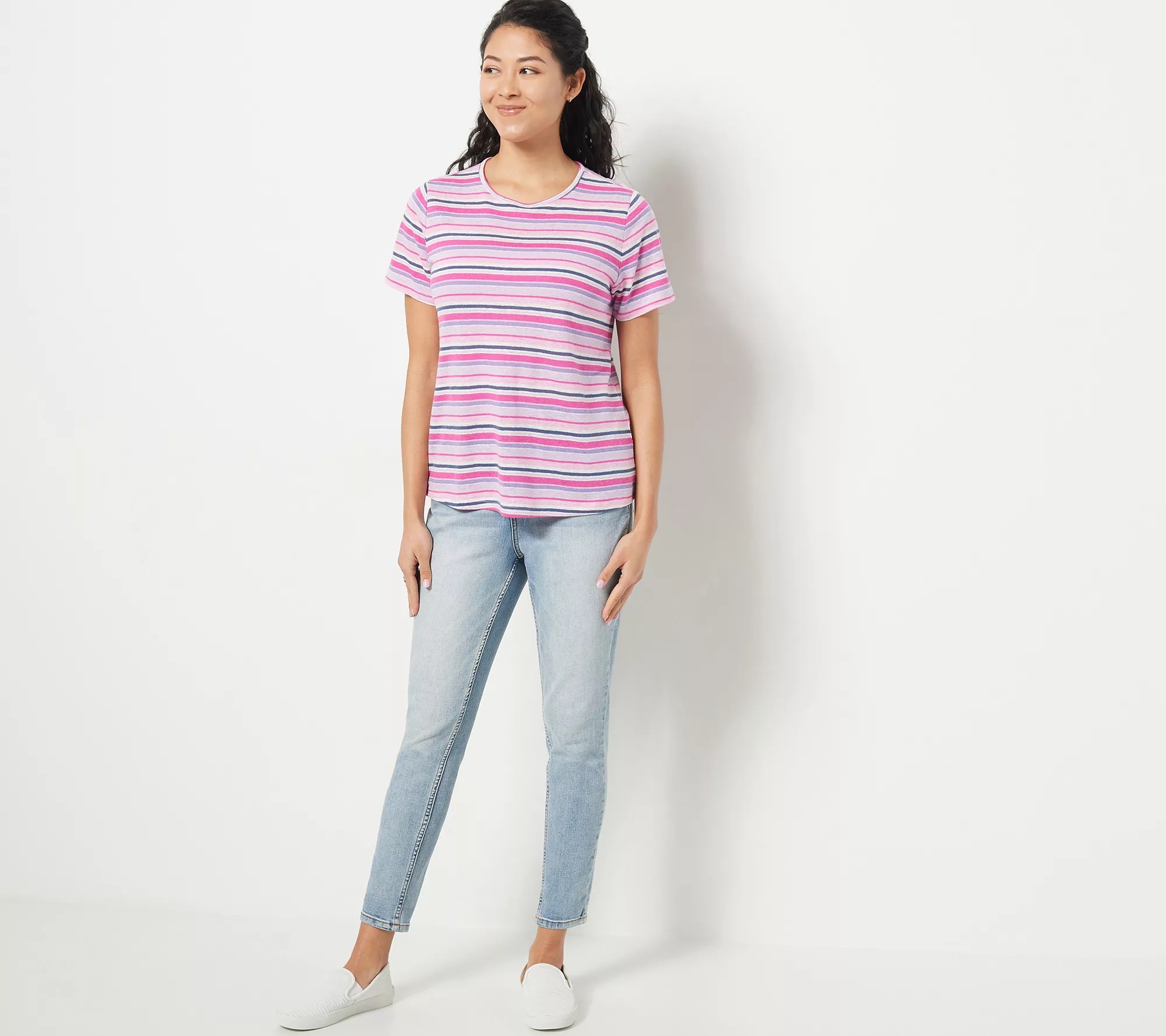 Candace Cameron Bure Summer Striped Linen Blend TShirt