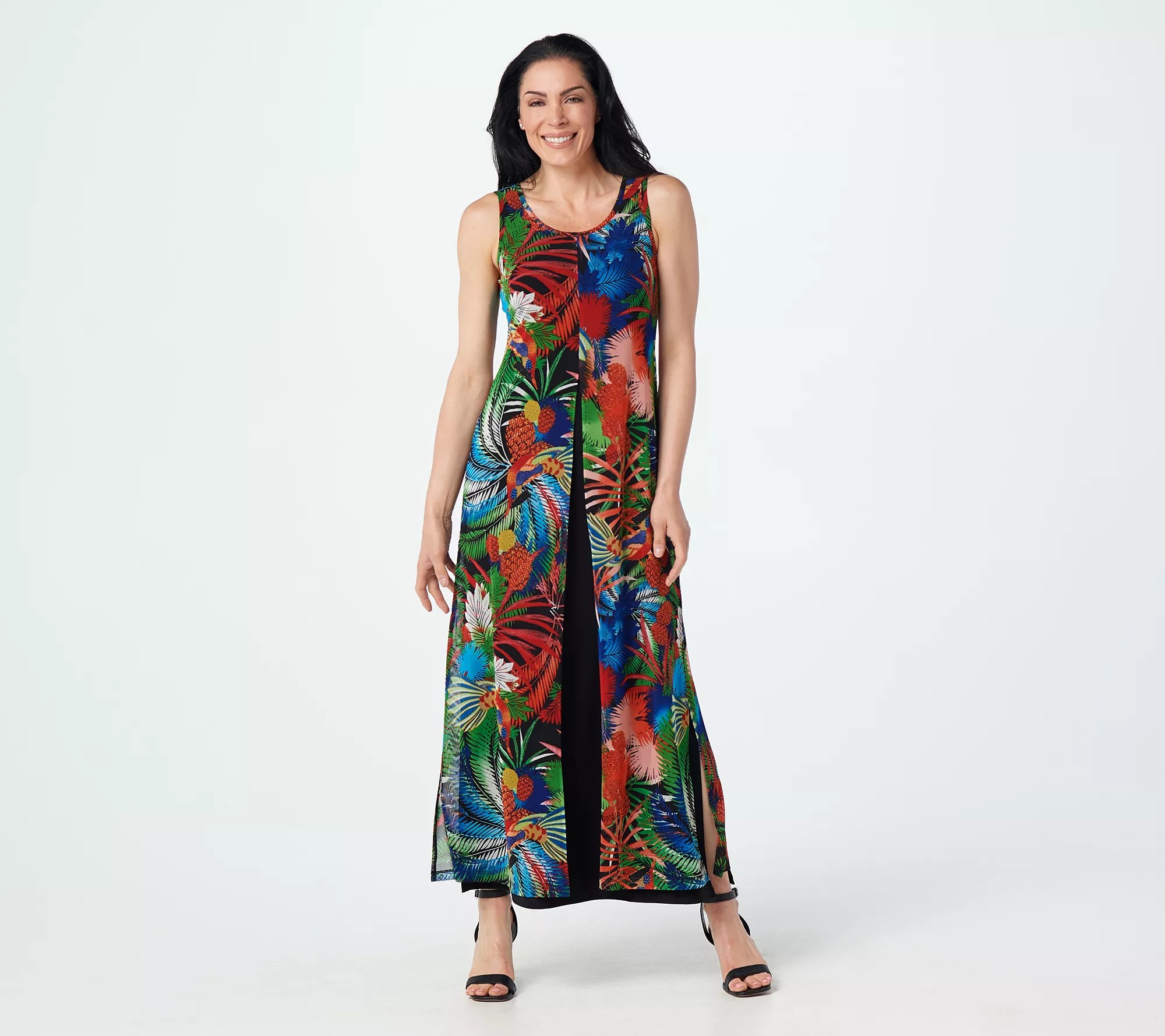 Attitudes by Renee Petite Como Jersey & Printed Mesh Maxi Dress